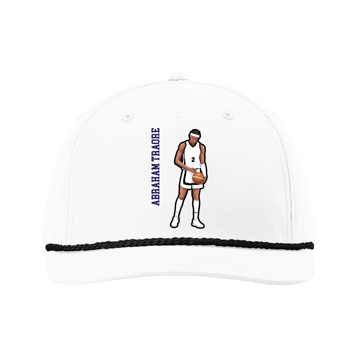 Five-Panel Classic Rope Cap — Name Vertical in White