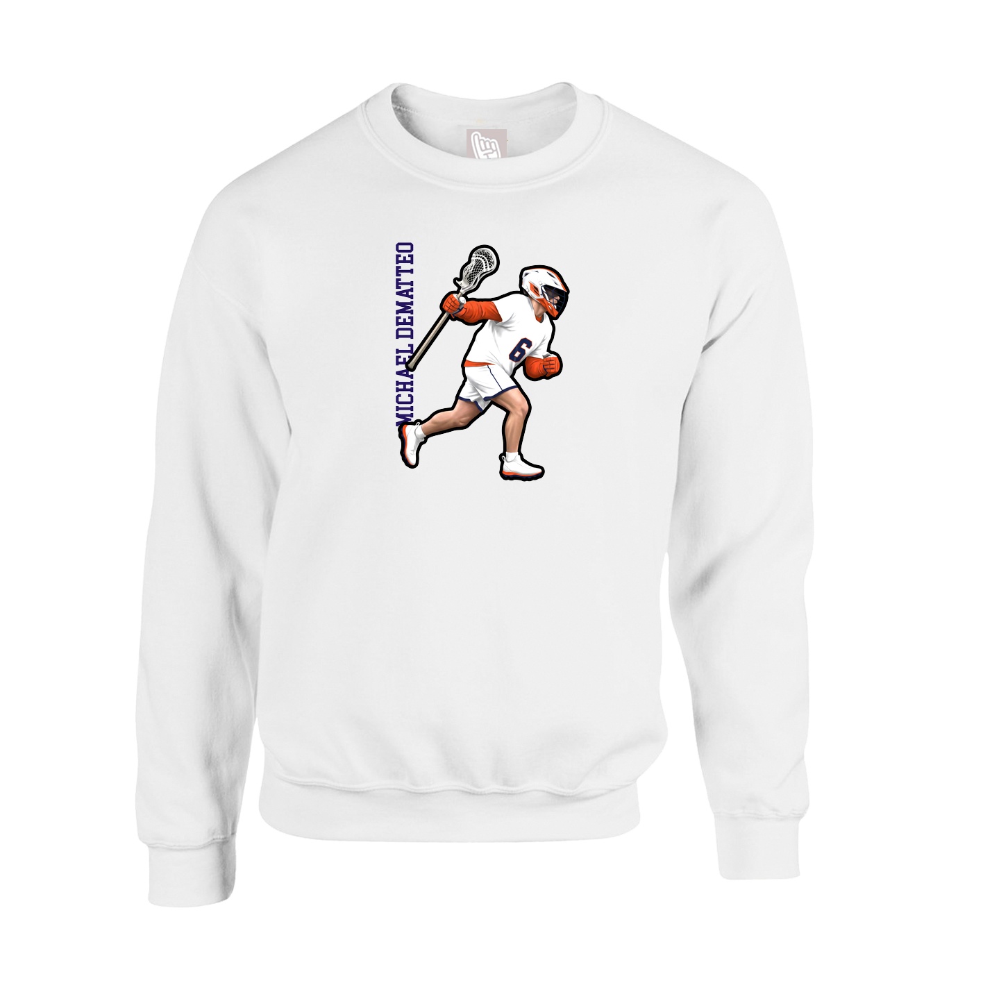 Fleece Crew — Name Vertical in White