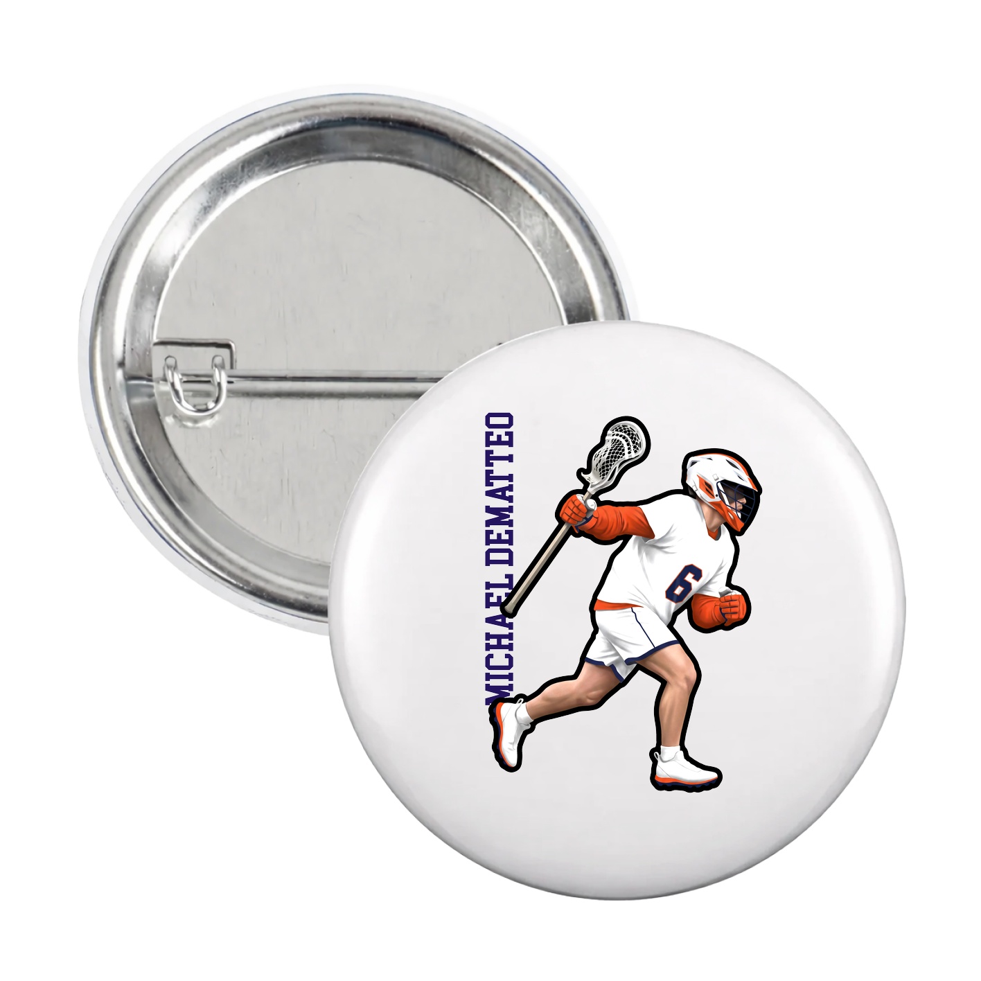 Game Day Button — Name Vertical in White