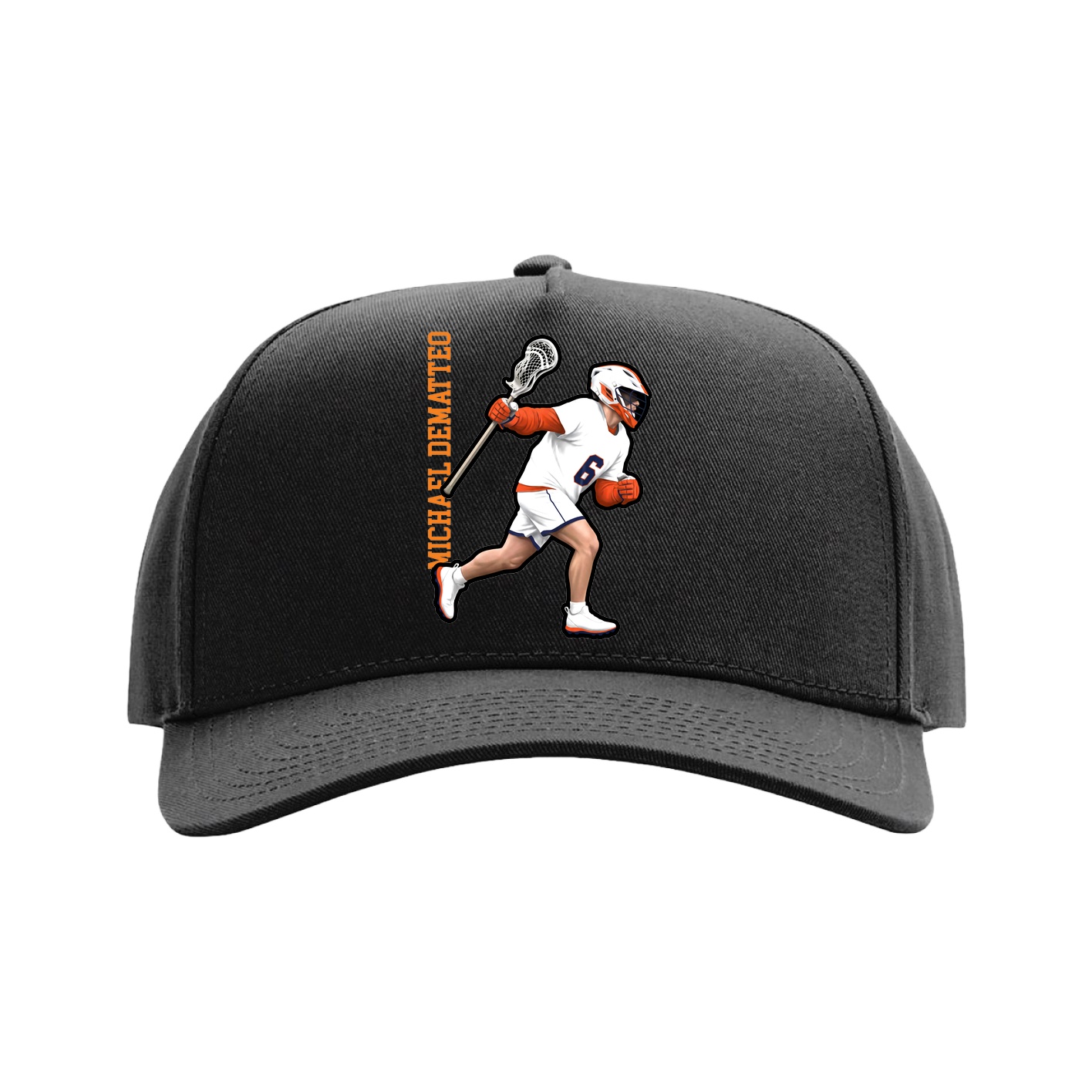 Full Fabric Five-Panel Champ Cap — Name Vertical in Black