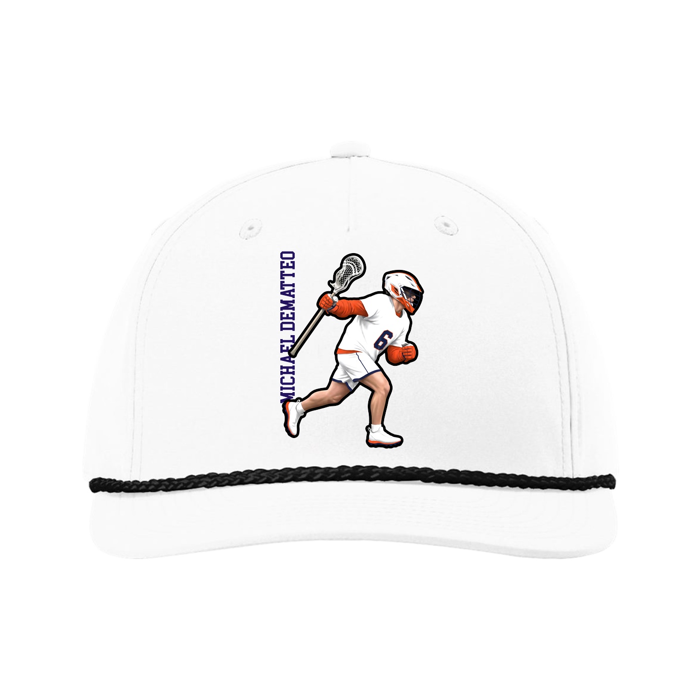 Five-Panel Classic Rope Cap — Name Vertical in White