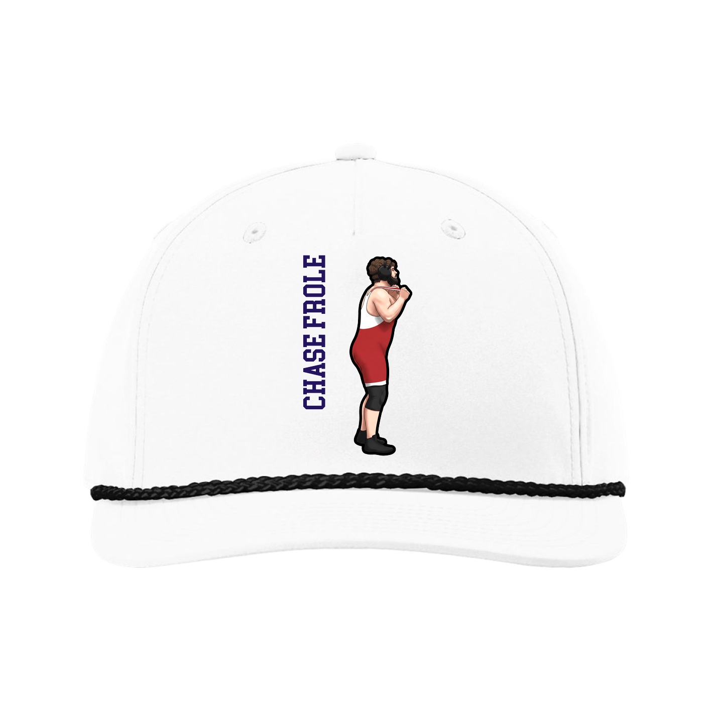 Five-Panel Classic Rope Cap — Name Vertical in White