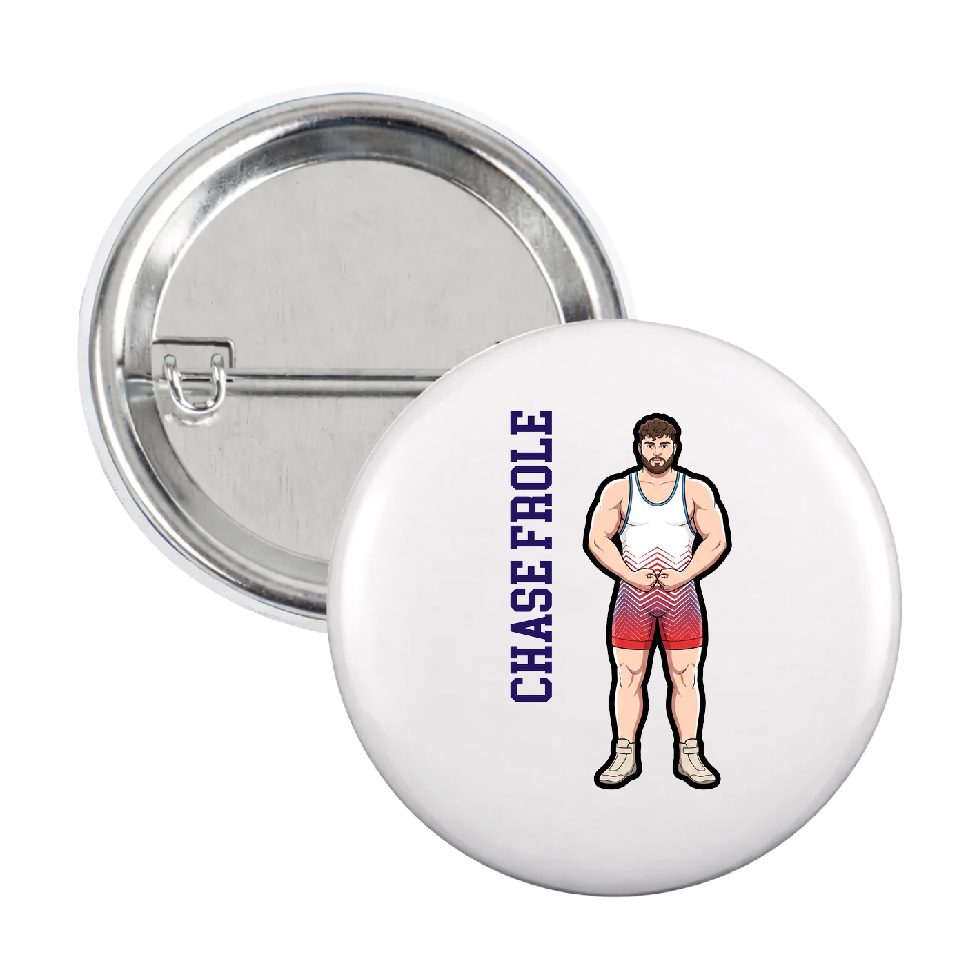 Game Day Button — Name Vertical in White