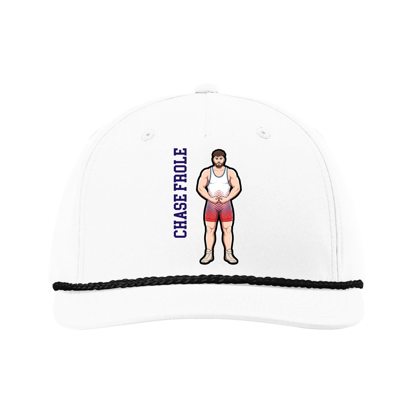 Five-Panel Classic Rope Cap — Name Vertical in White