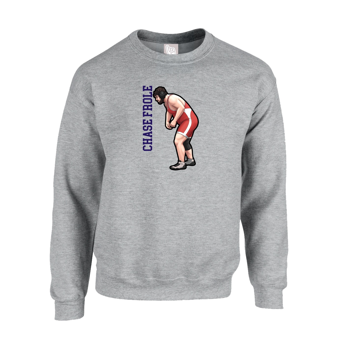 Fleece Crew — Name Vertical in Grey