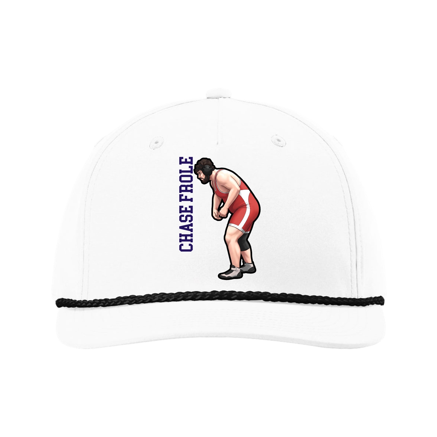 Five-Panel Classic Rope Cap — Name Vertical in White