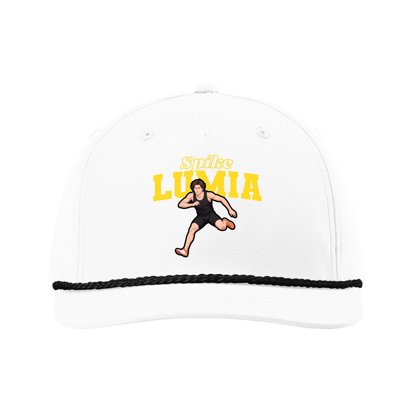 Five-Panel Classic Rope Cap — Name Arch in White