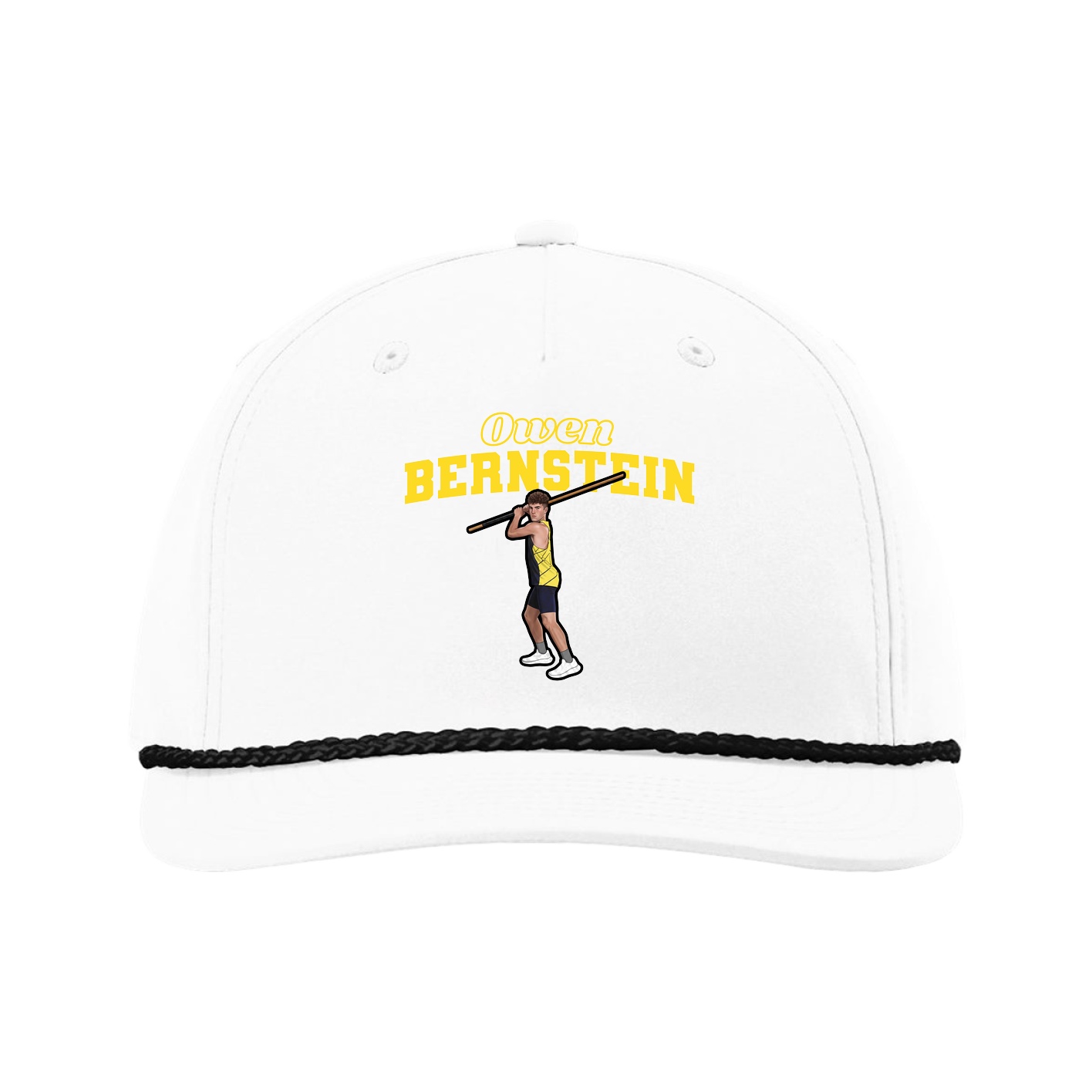 Five-Panel Classic Rope Cap — Name Arch in White
