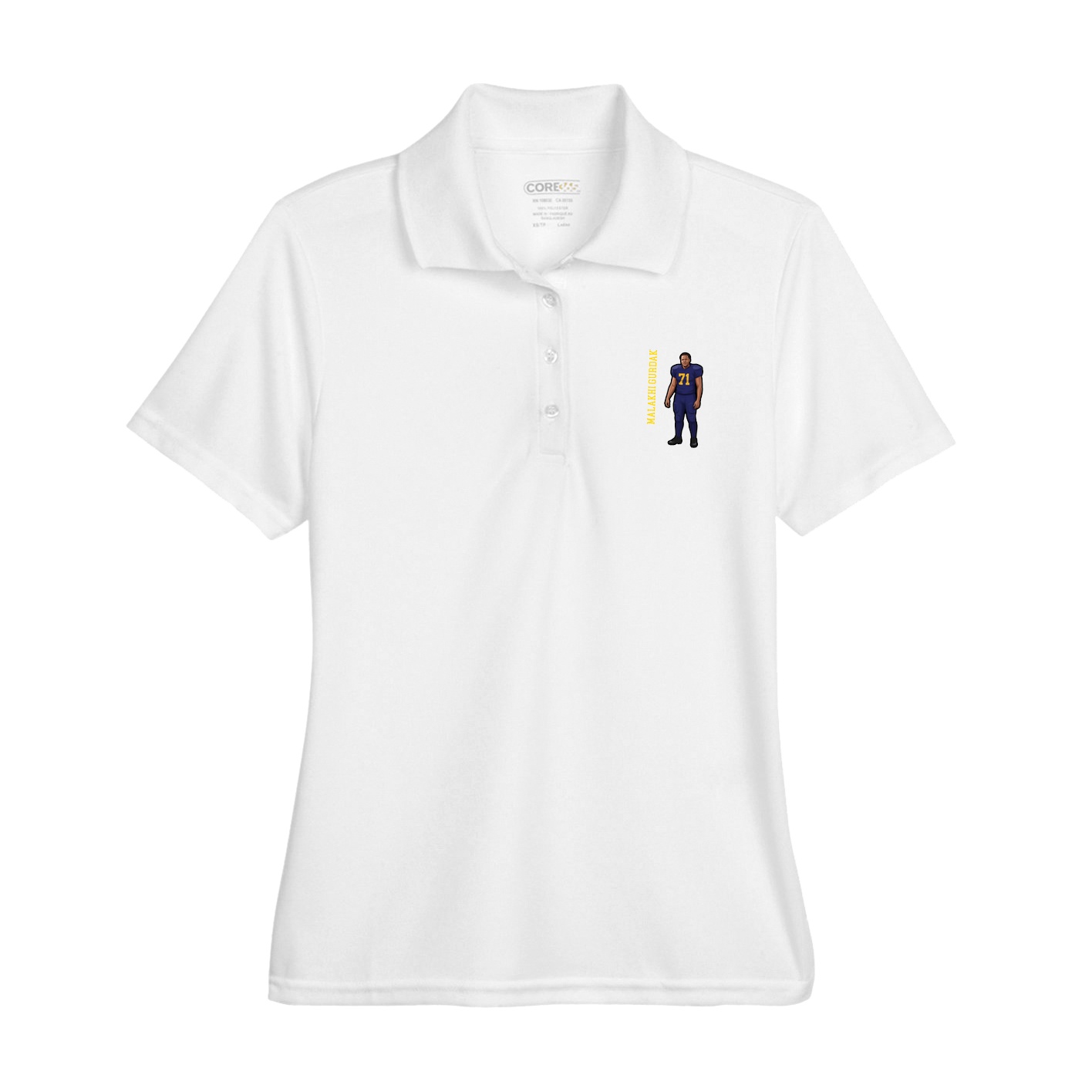 Womens Performance Polo — Name Vertical in White
