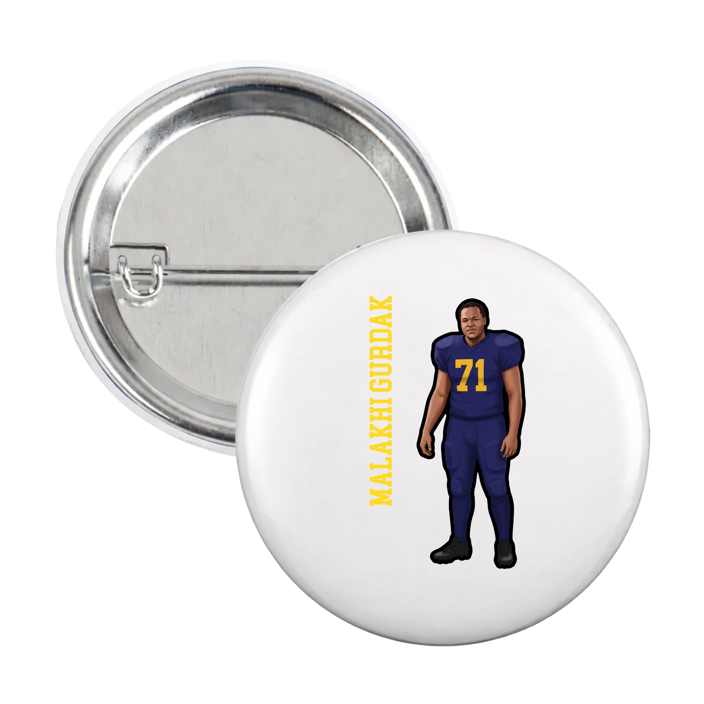 Game Day Button — Name Vertical in White