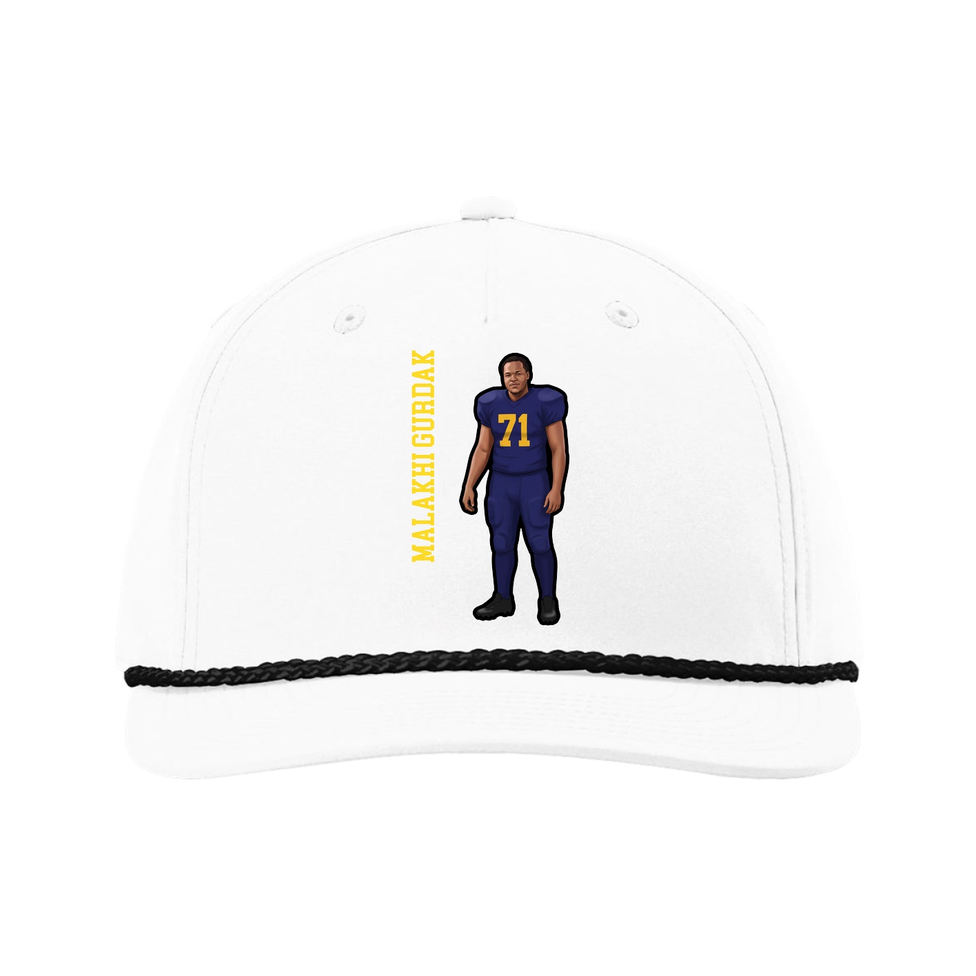 Five-Panel Classic Rope Cap — Name Vertical in White