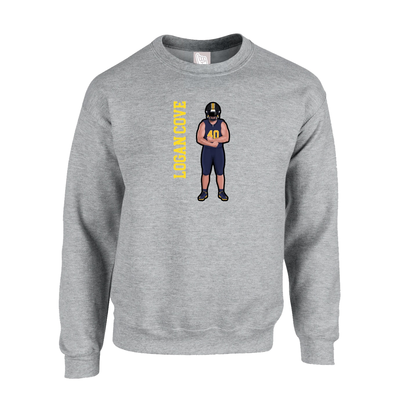 Fleece Crew — Name Vertical in Grey