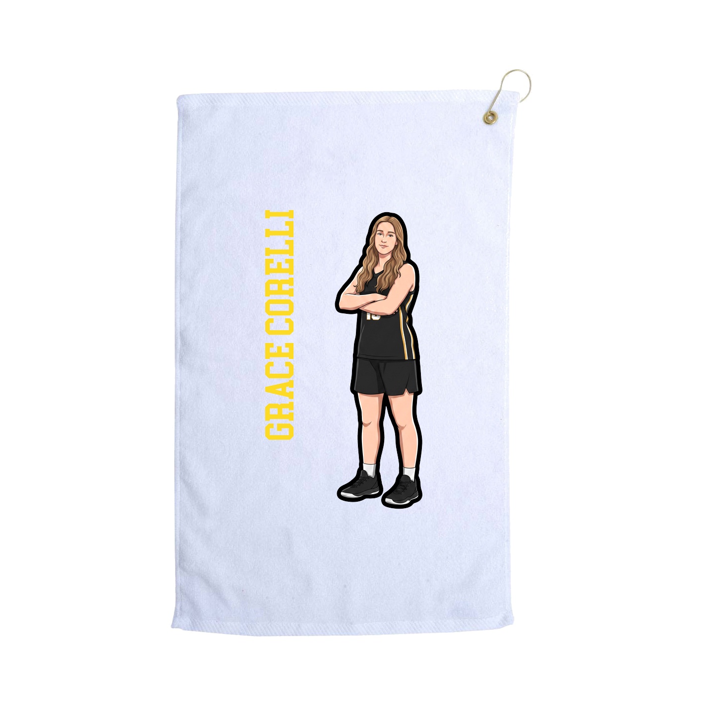 Golf Towel — Name Vertical in White