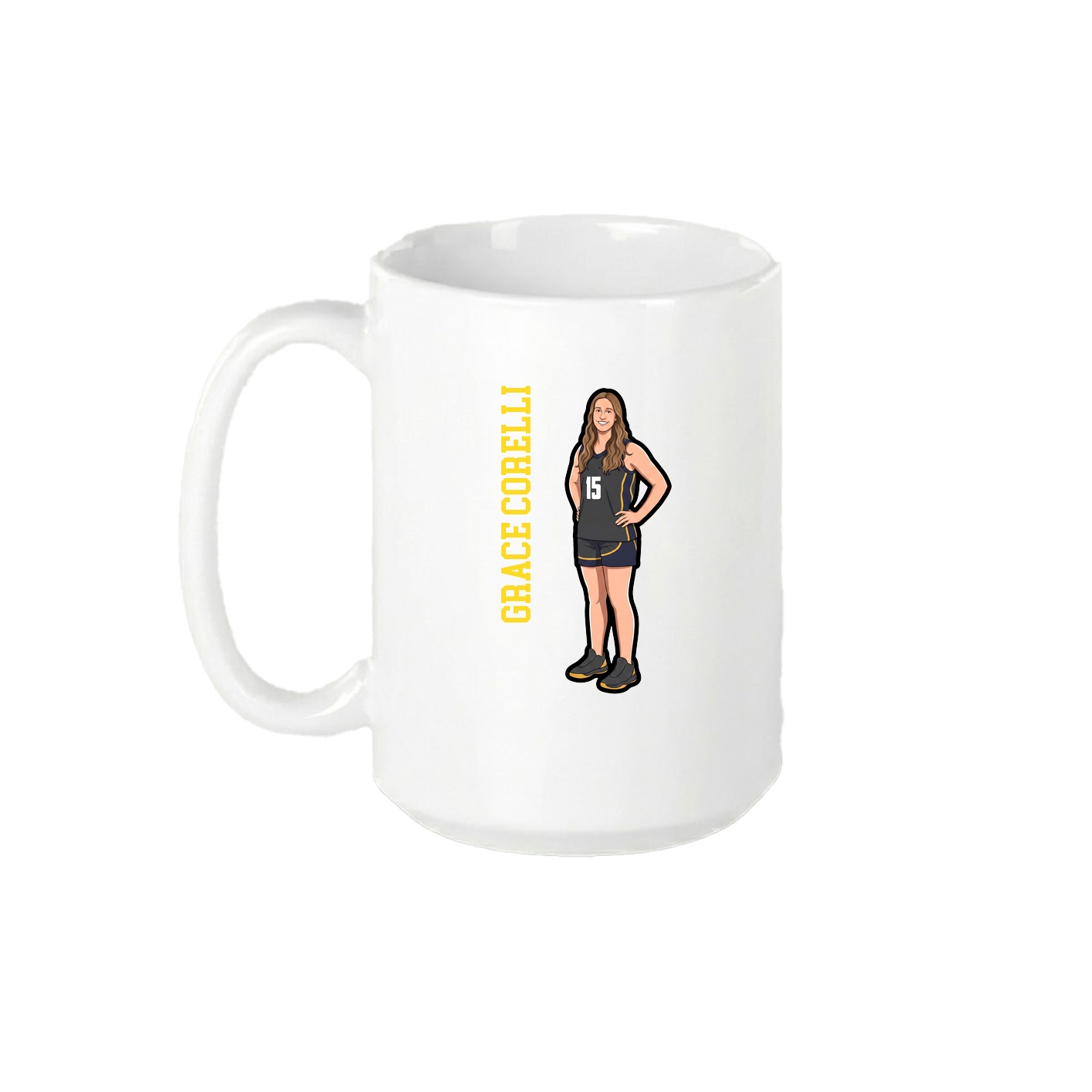 15oz Coffee Mug — Name Vertical in White