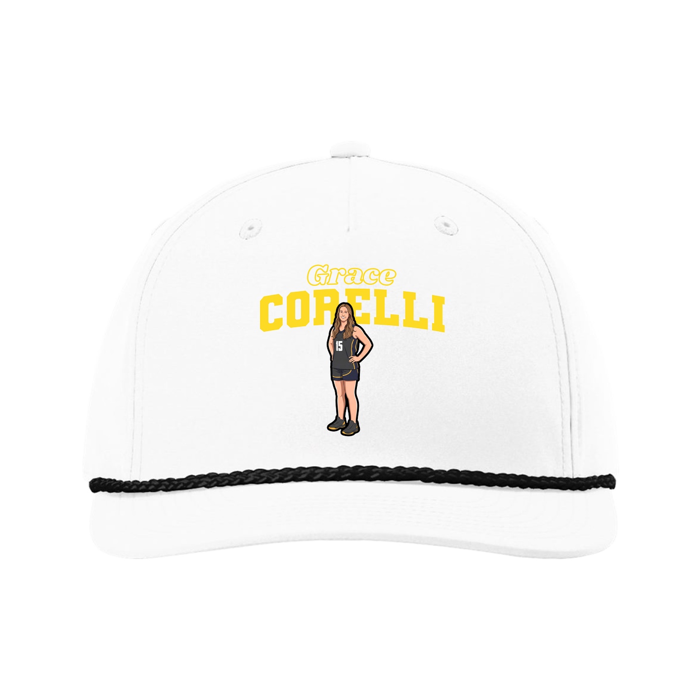 Five-Panel Classic Rope Cap — Name Arch in White
