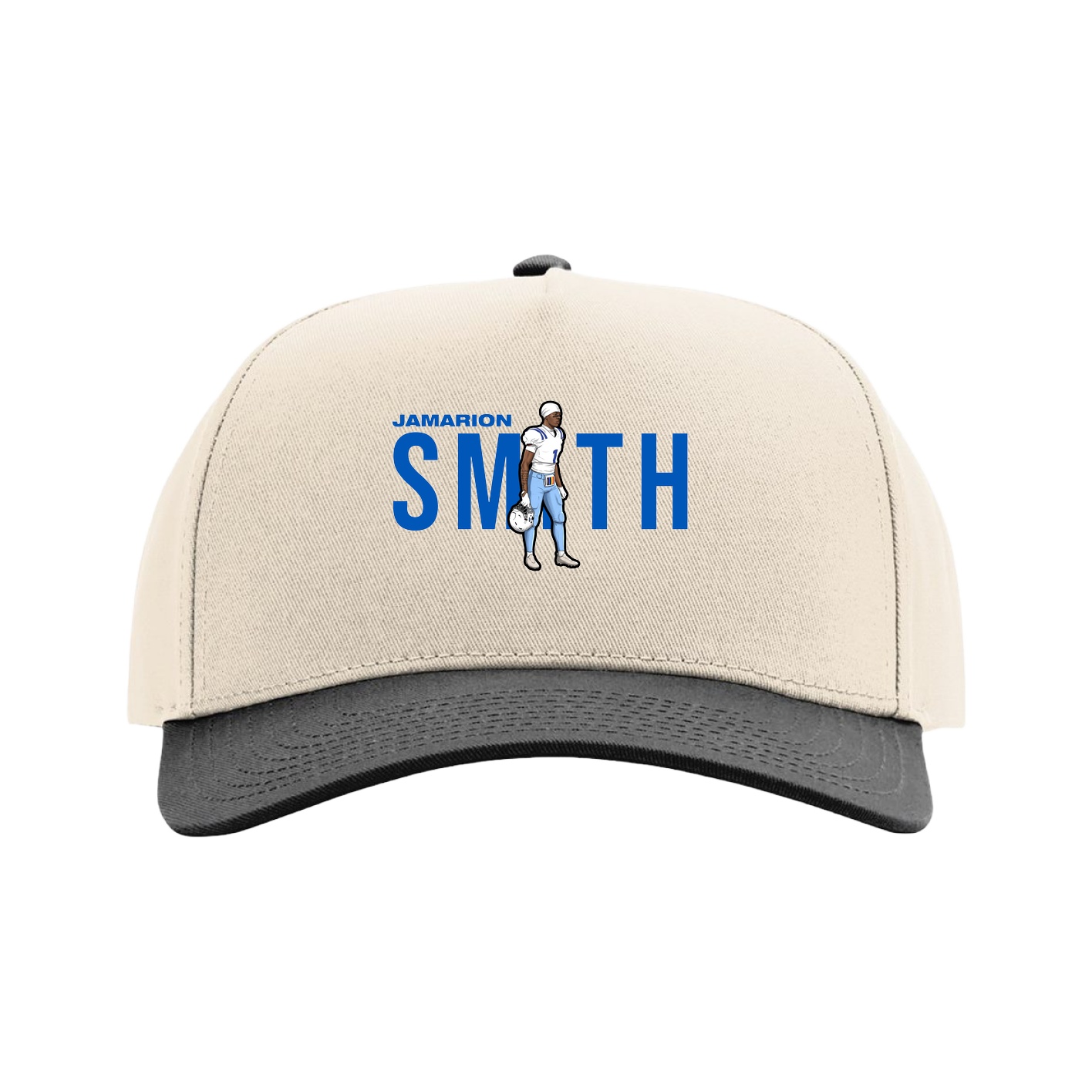Full Fabric Five-Panel Champ Cap — Player Name in Cream/Black