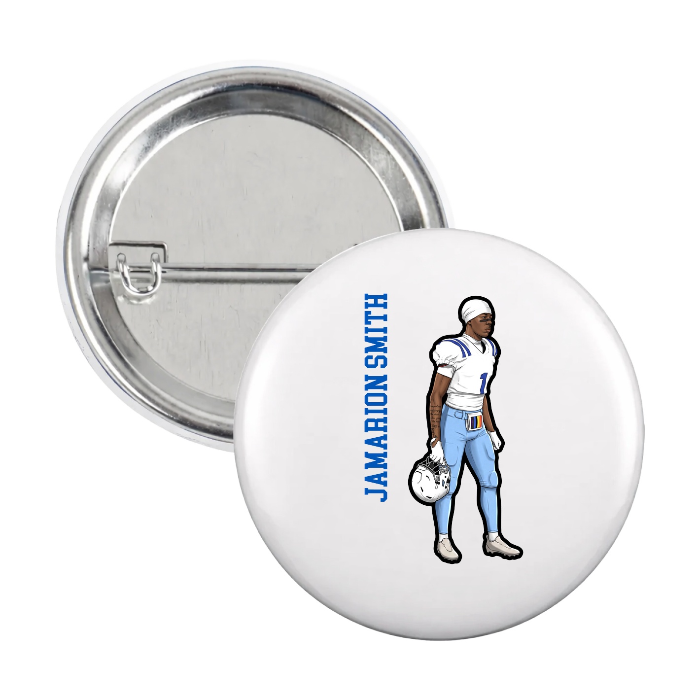 Game Day Button — Name Vertical in White