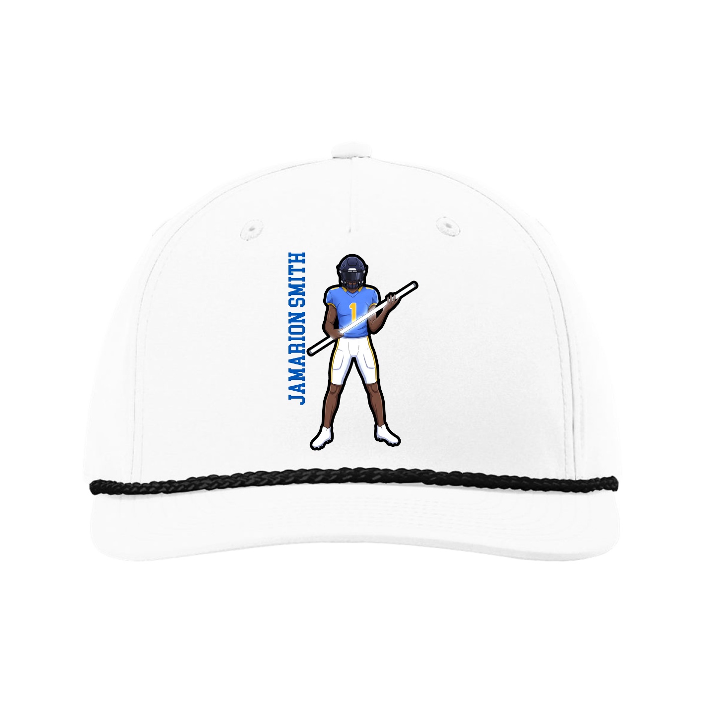 Five-Panel Classic Rope Cap — Name Vertical in White