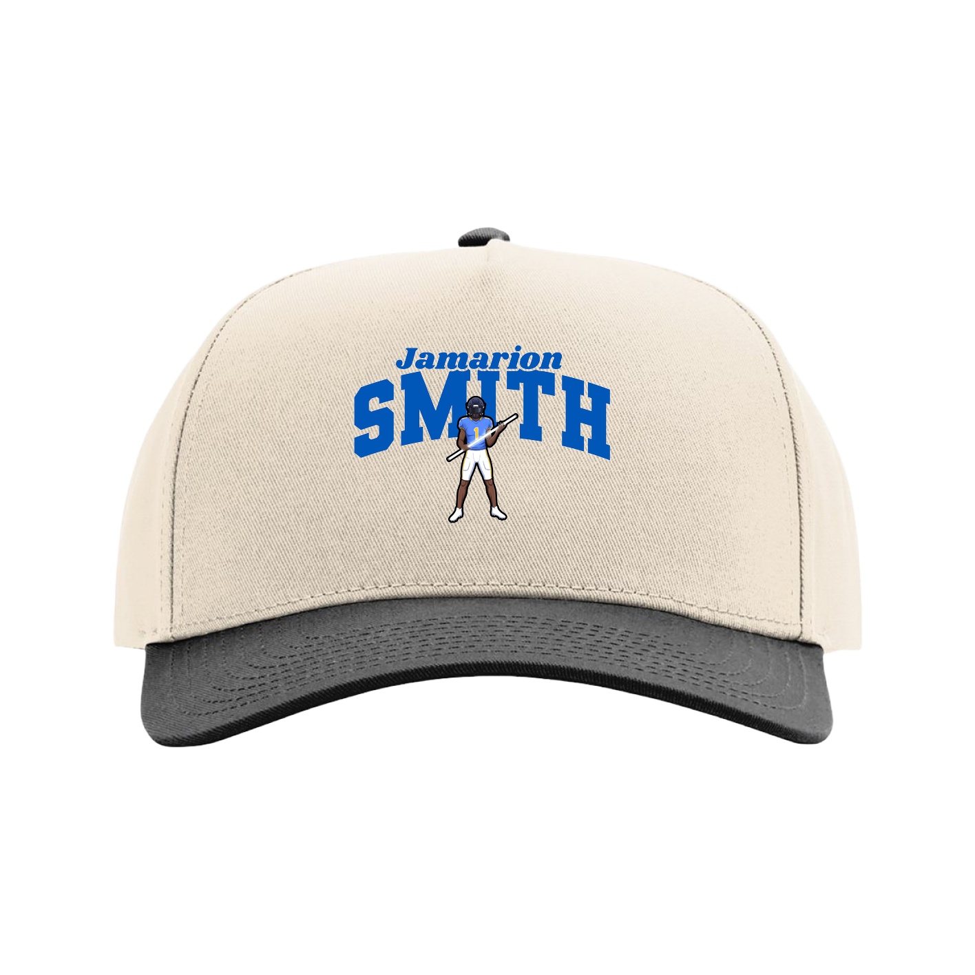 Full Fabric Five-Panel Champ Cap — Signature Arch in Cream/Black