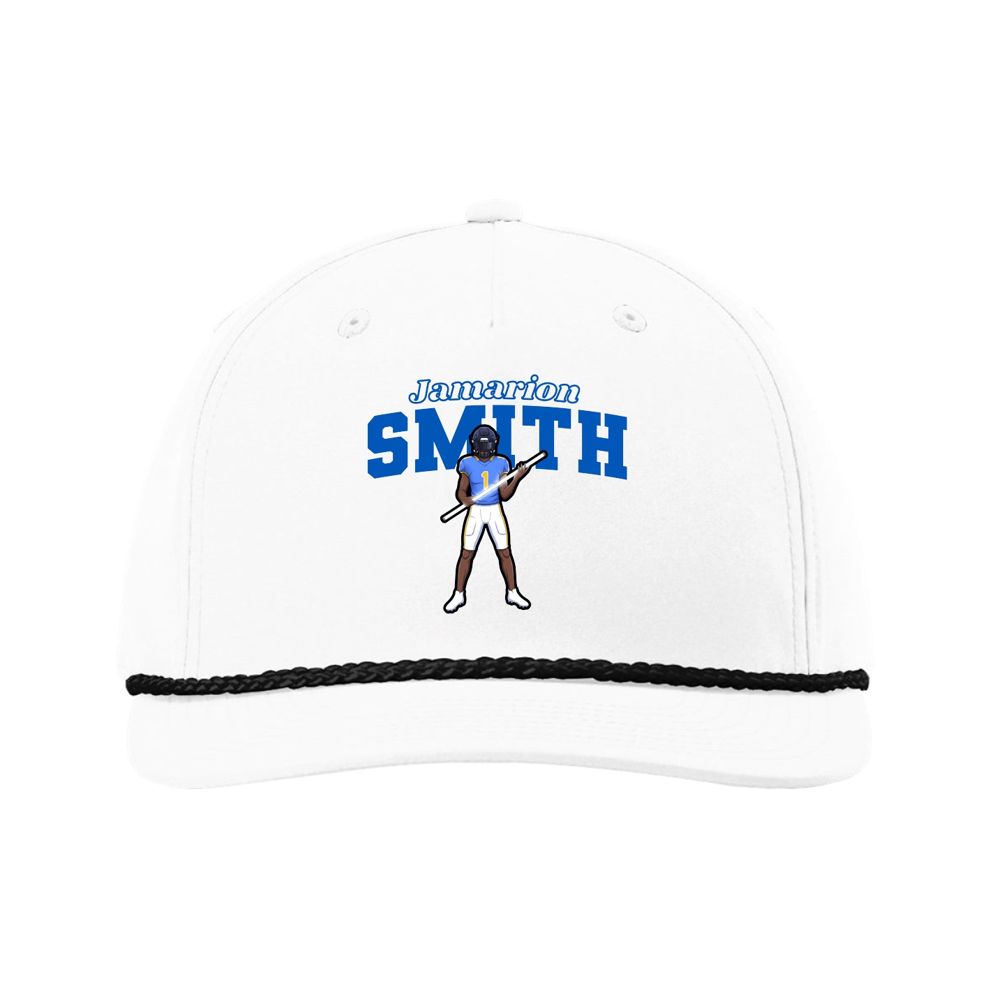 Five-Panel Classic Rope Cap — Name Arch in White