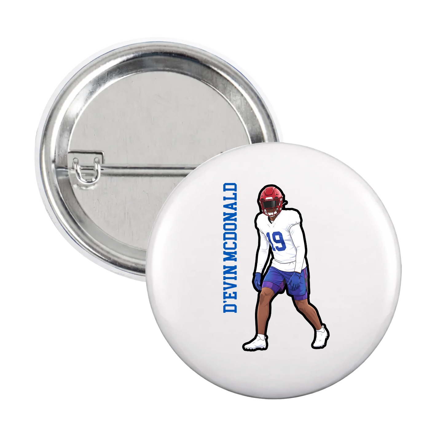 Game Day Button — Name Vertical in White