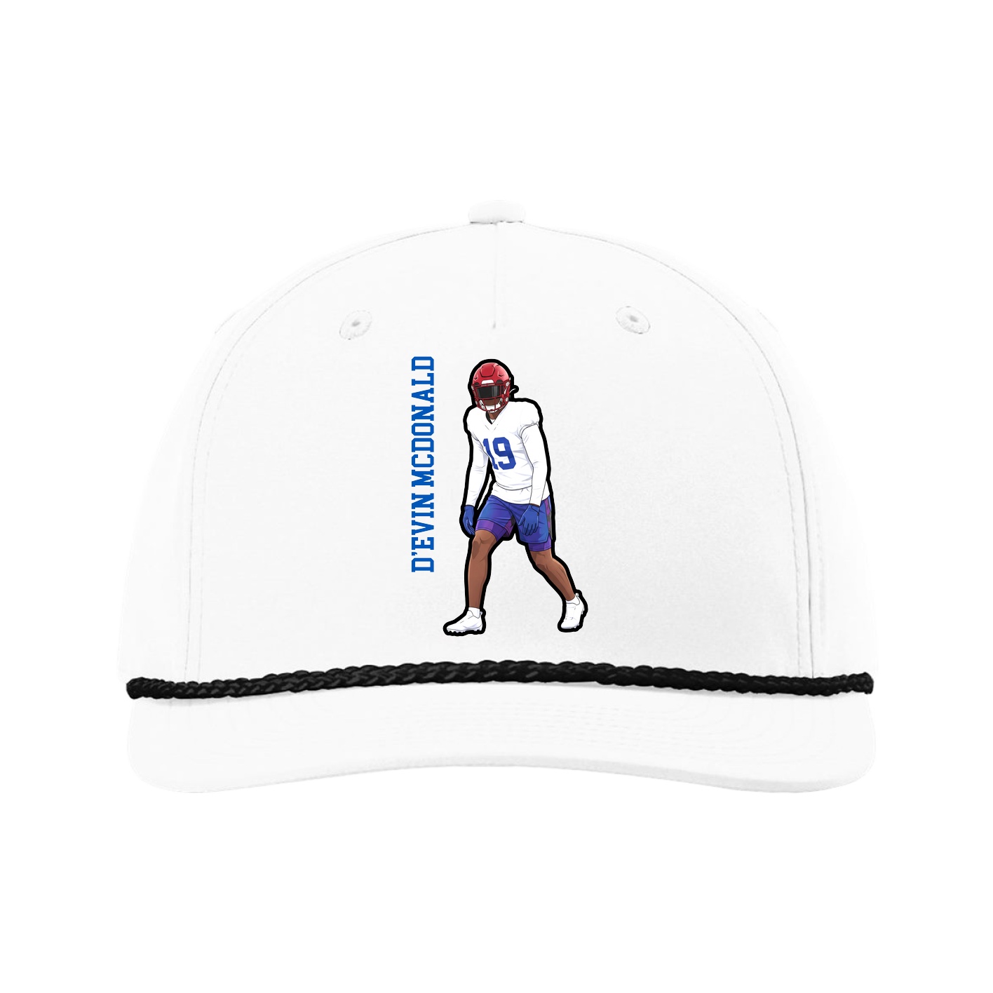 Five-Panel Classic Rope Cap — Name Vertical in White