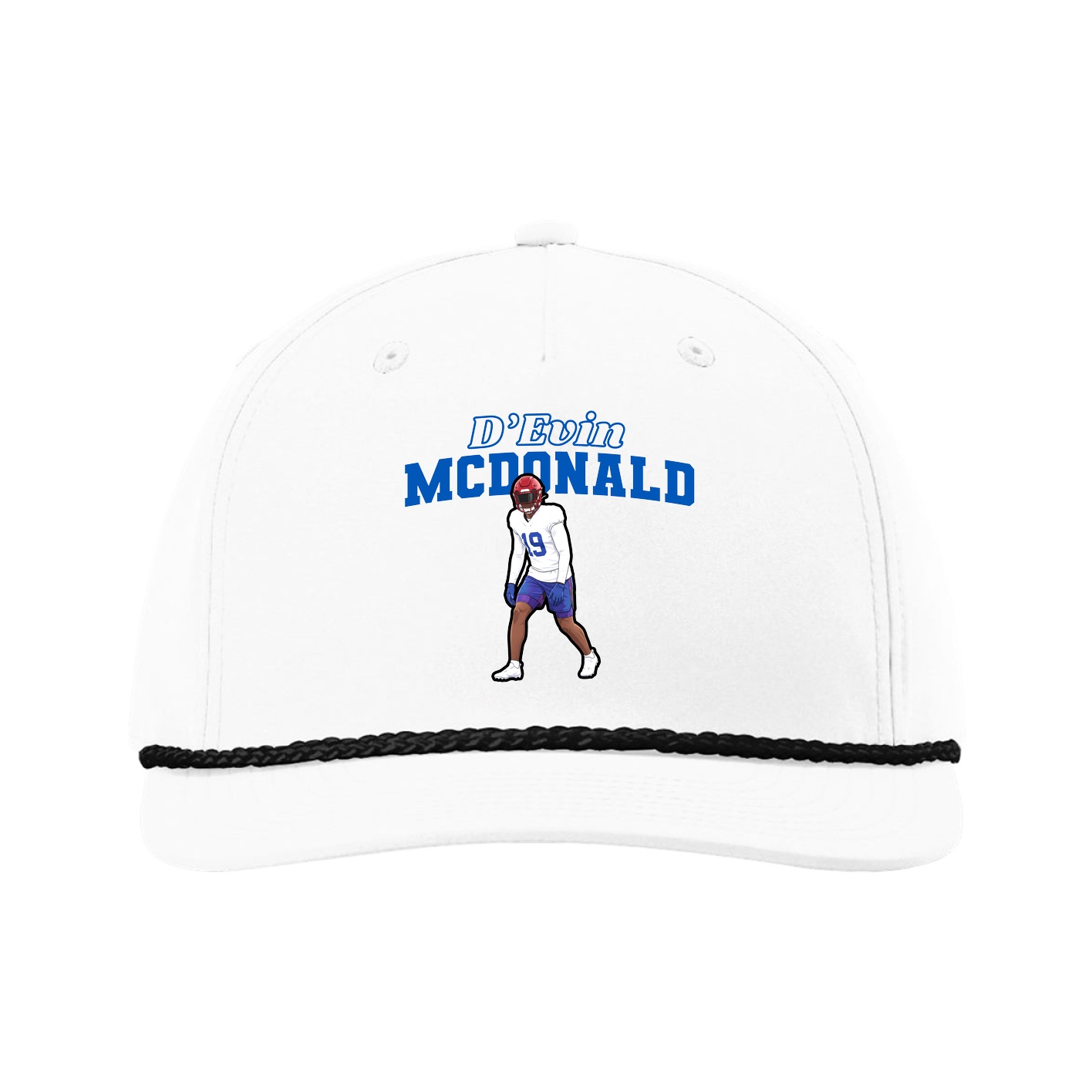 Five-Panel Classic Rope Cap — Name Arch in White