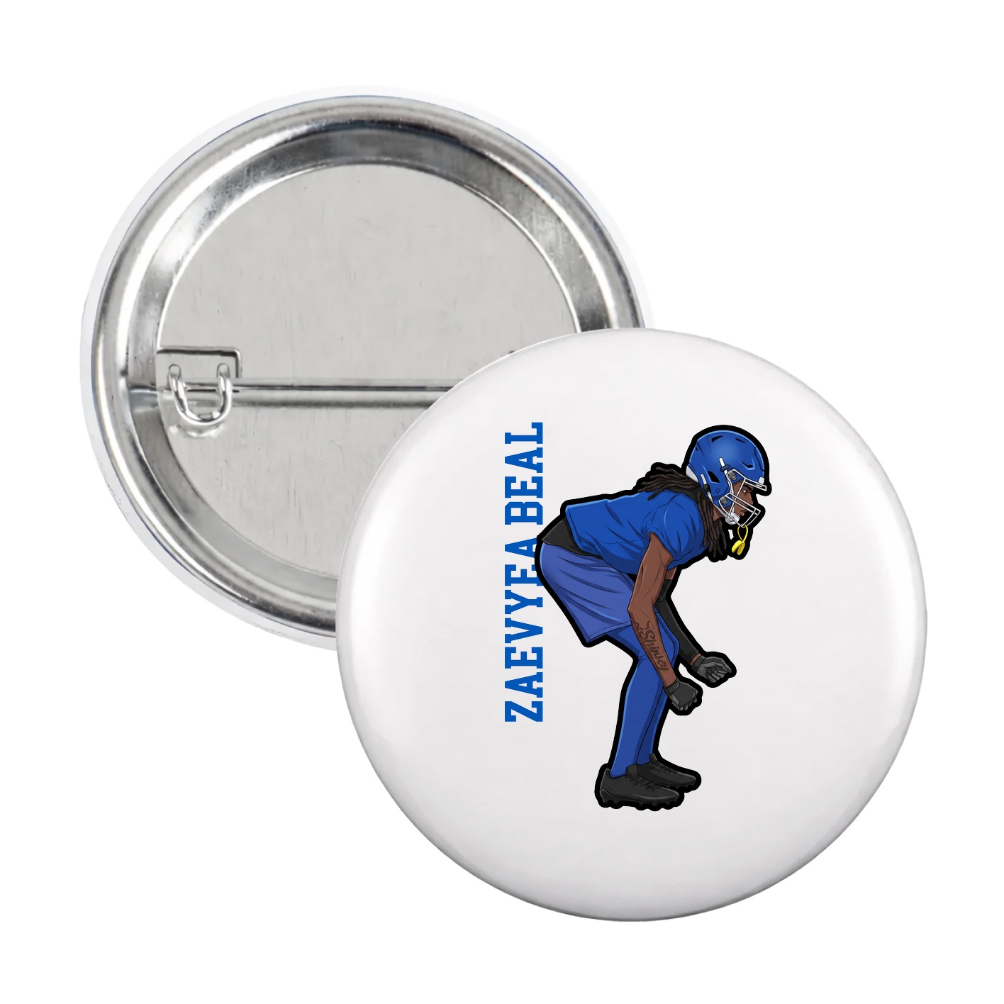 Game Day Button — Name Vertical in White