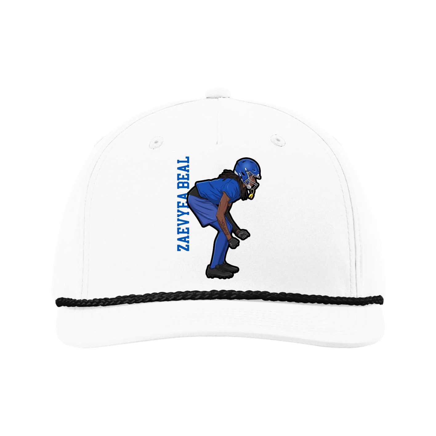 Five-Panel Classic Rope Cap — Name Vertical in White