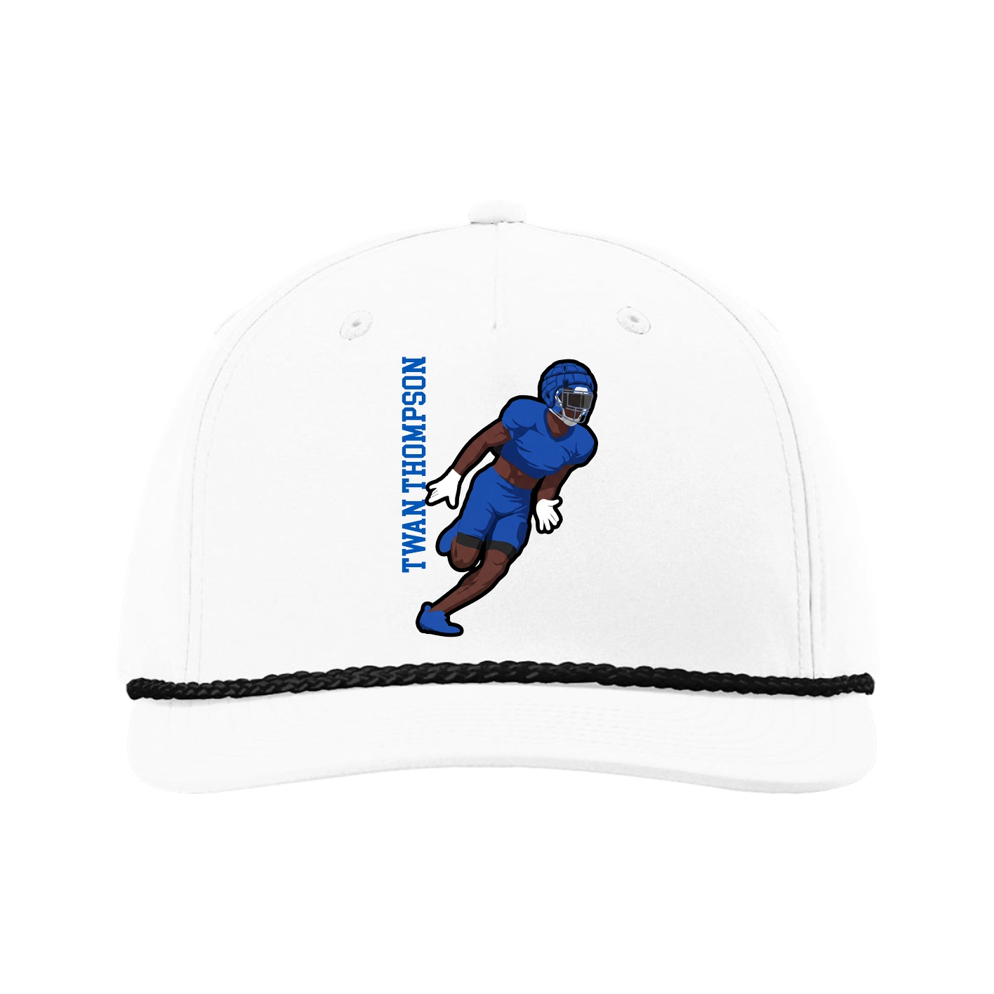 Five-Panel Classic Rope Cap — Name Vertical in White