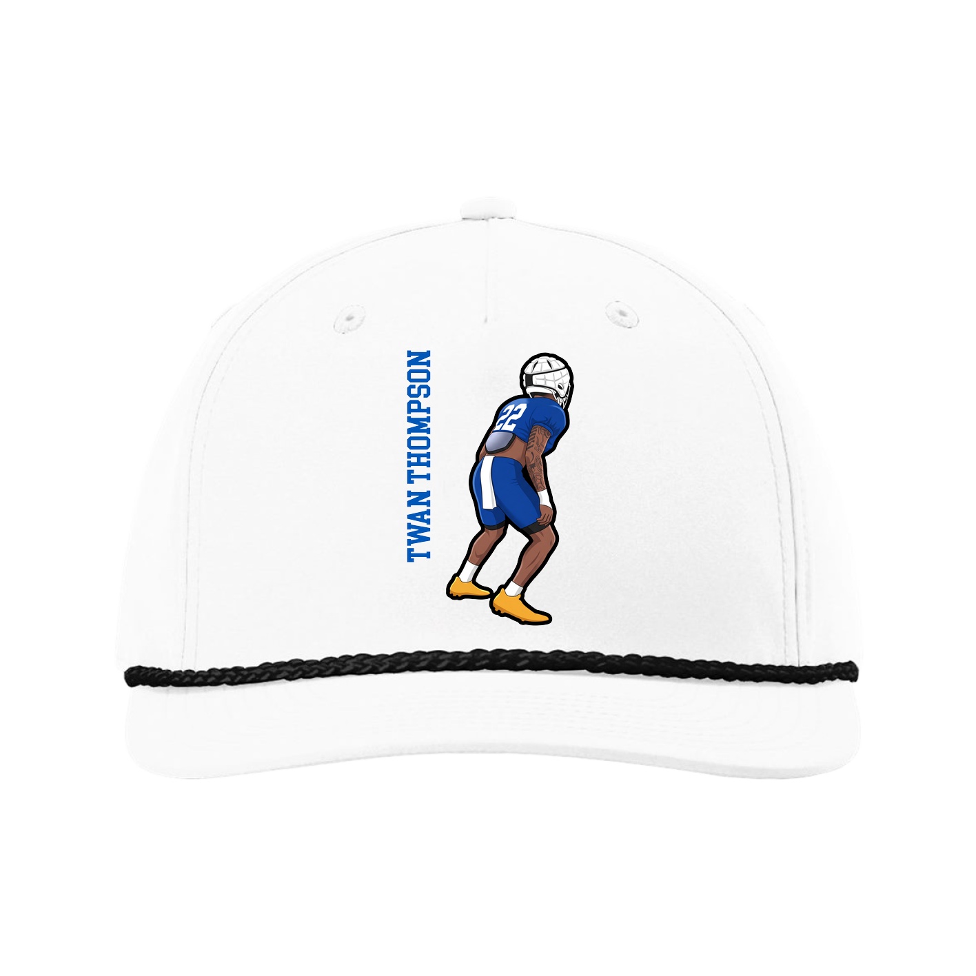 Five-Panel Classic Rope Cap — Name Vertical in White