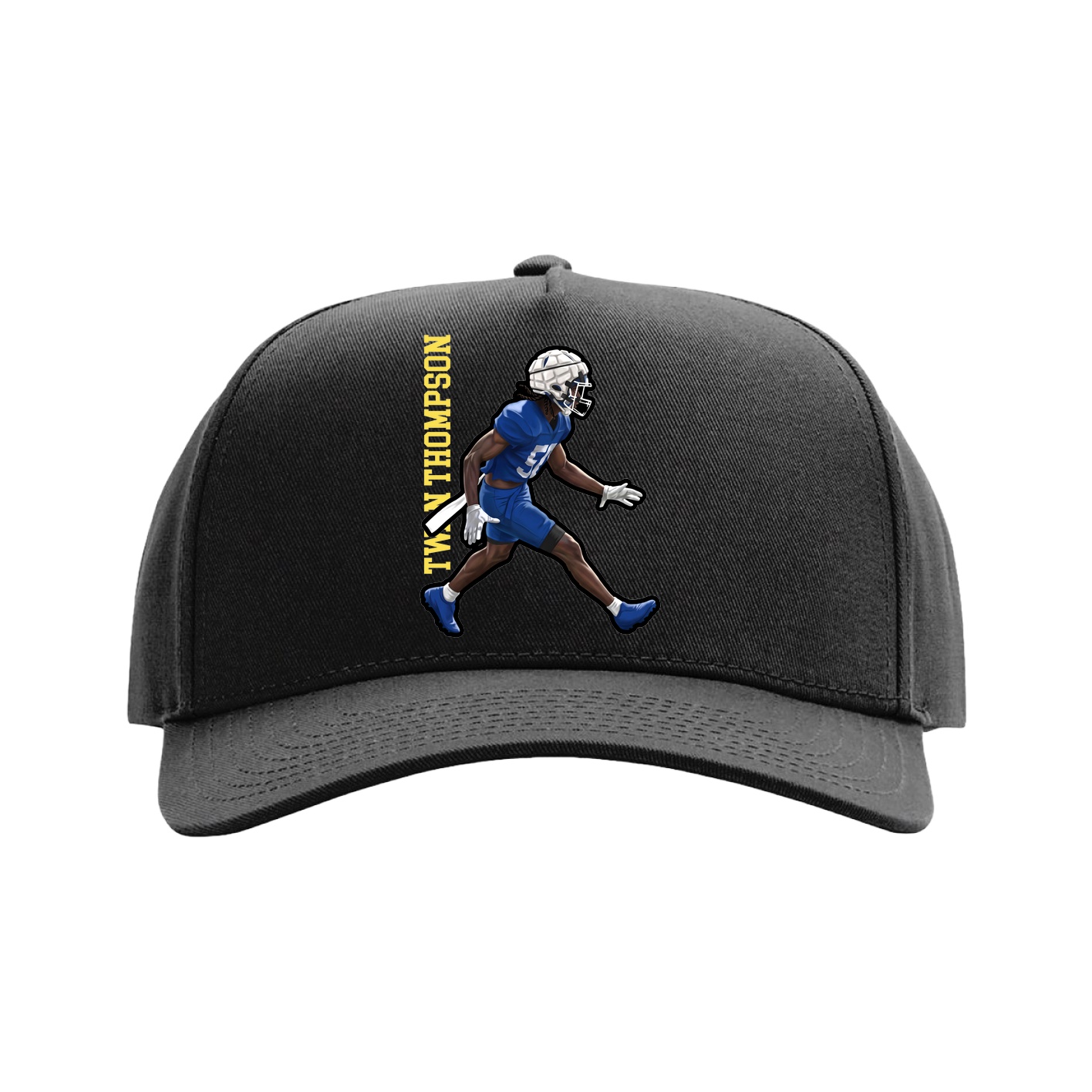 Full Fabric Five-Panel Champ Cap — Name Vertical in Black