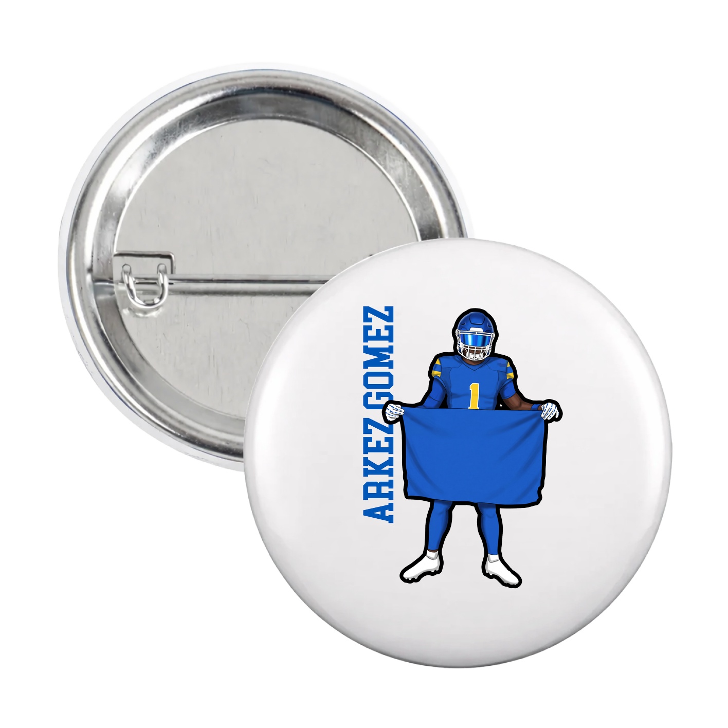 Game Day Button — Name Vertical in White