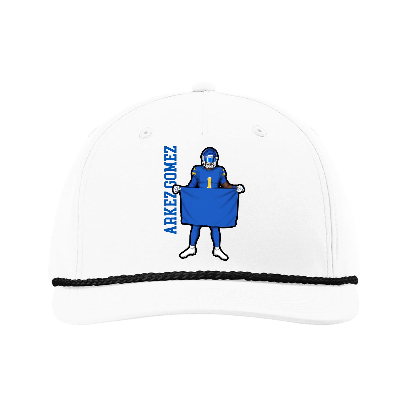 Five-Panel Classic Rope Cap — Name Vertical in White