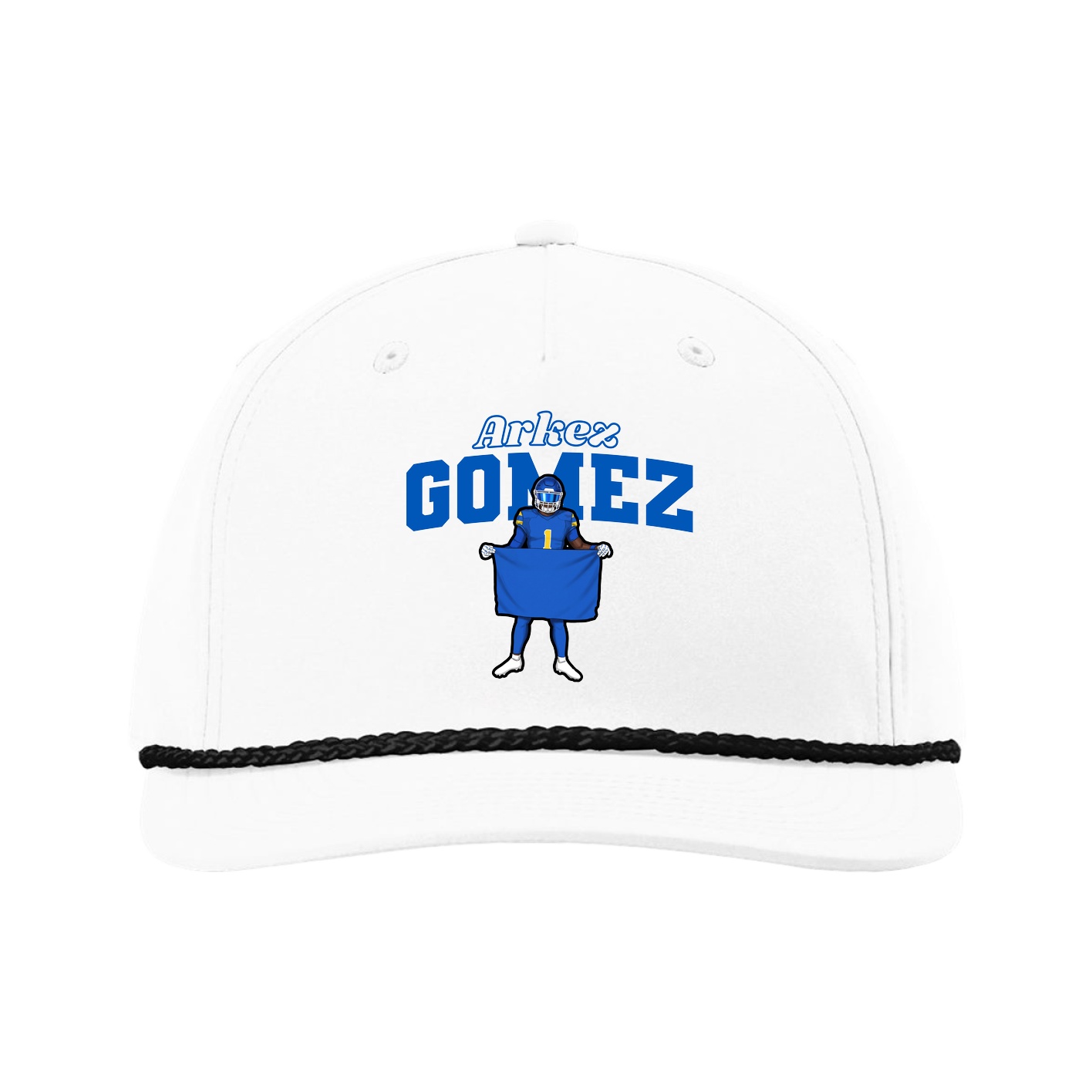 Five-Panel Classic Rope Cap — Name Arch in White
