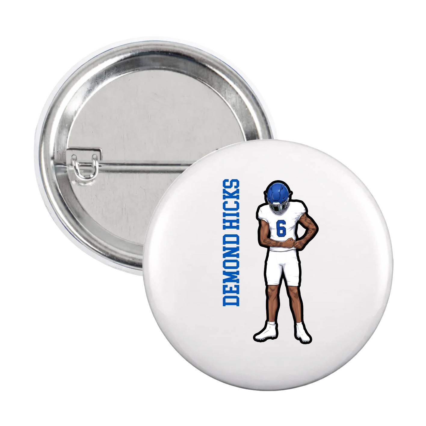 Game Day Button — Name Vertical in White