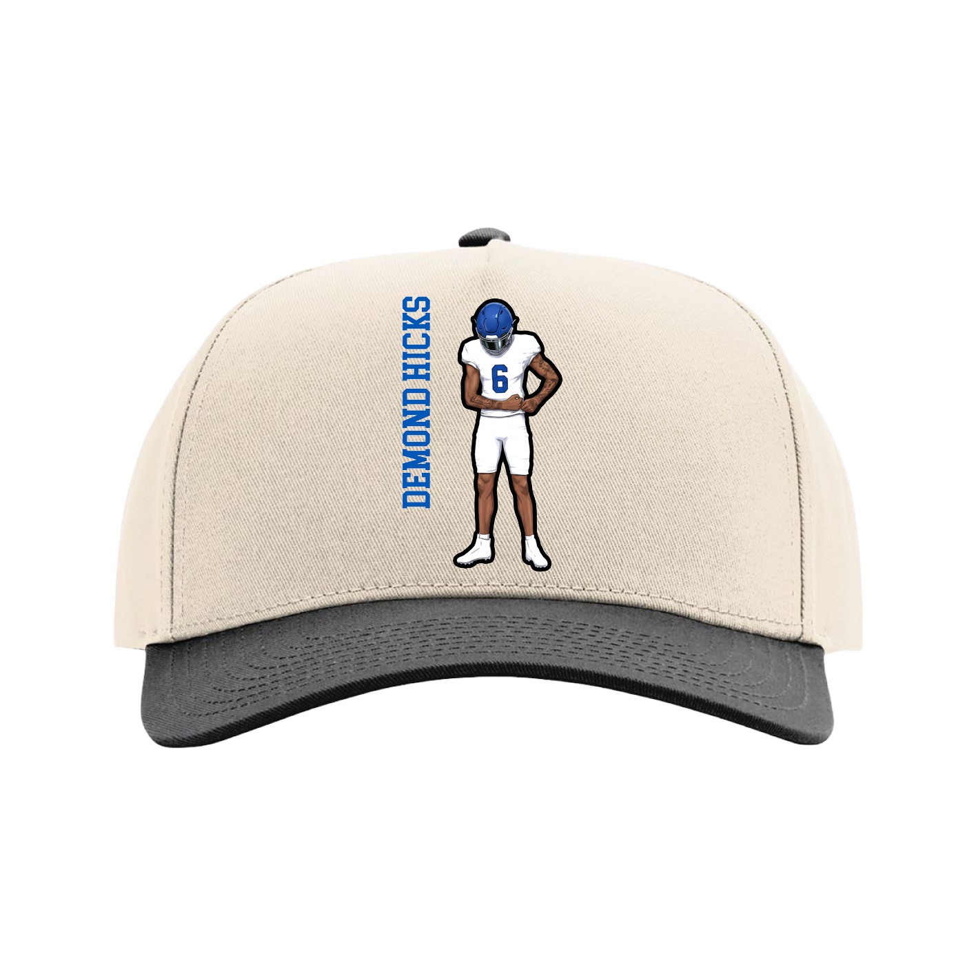 Full Fabric Five-Panel Champ Cap — Name Vertical in Cream/Black