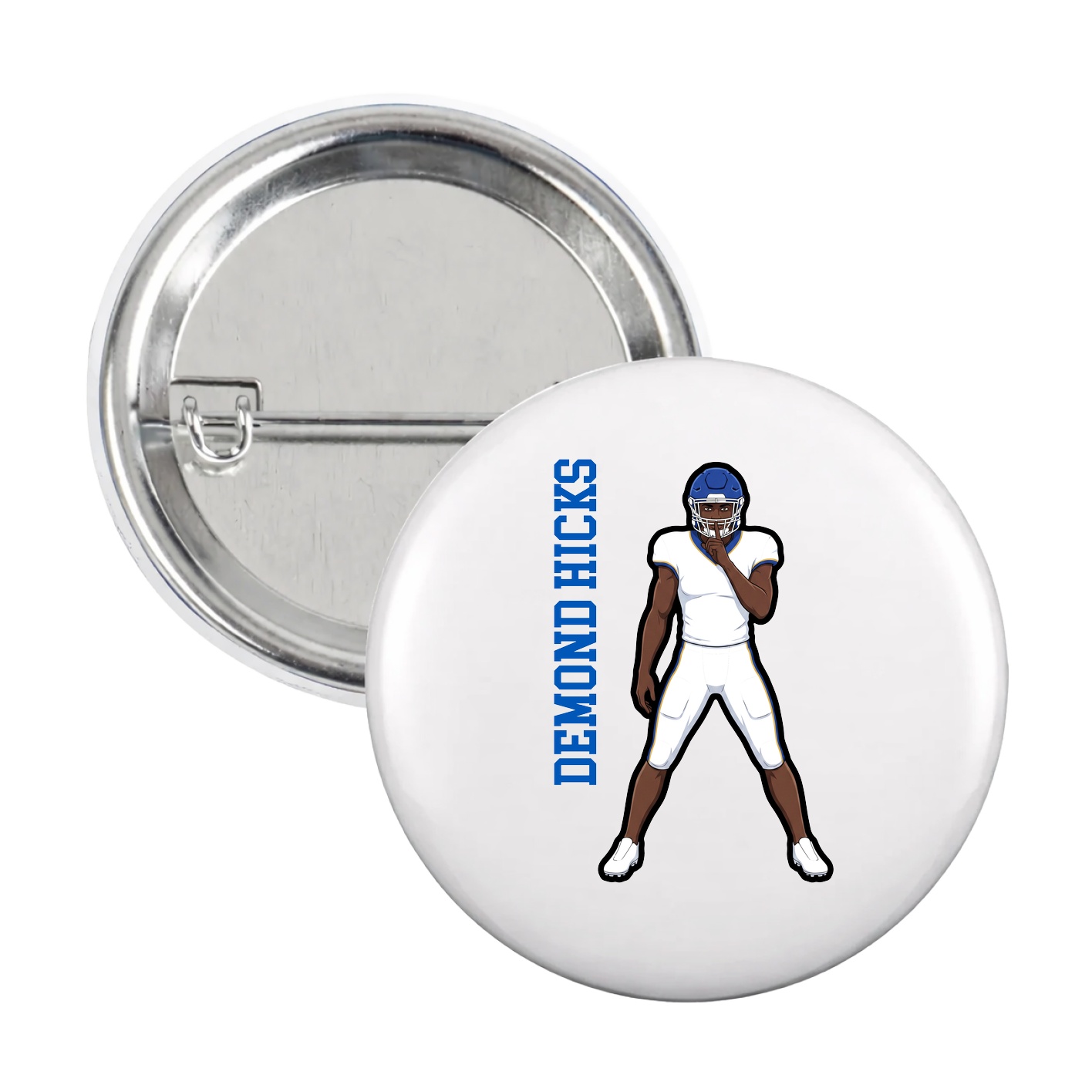 Game Day Button — Name Vertical in White