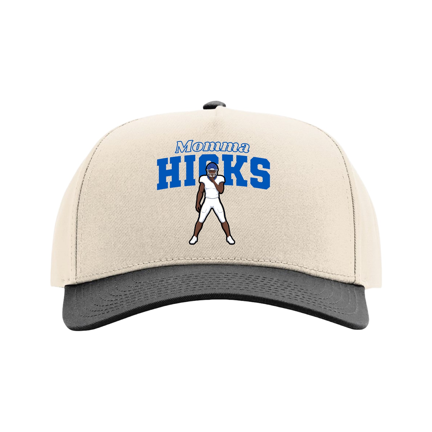 Full Fabric Five-Panel Champ Cap — Mothers Day Block in Cream/Black
