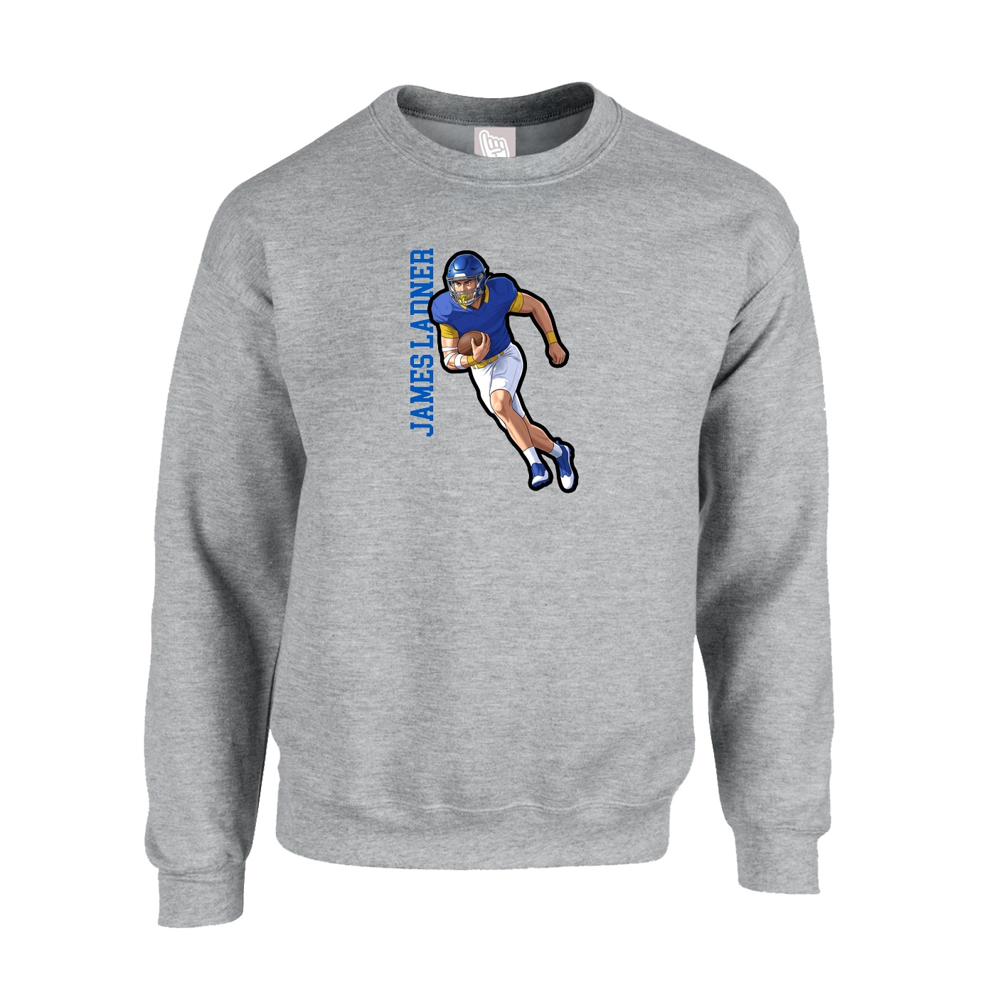 Fleece Crew — Name Vertical in Grey