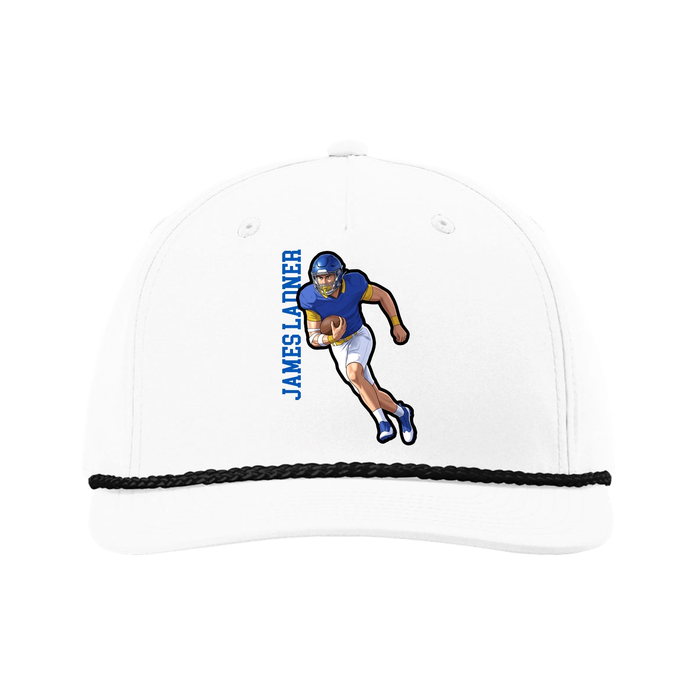 Five-Panel Classic Rope Cap — Name Vertical in White