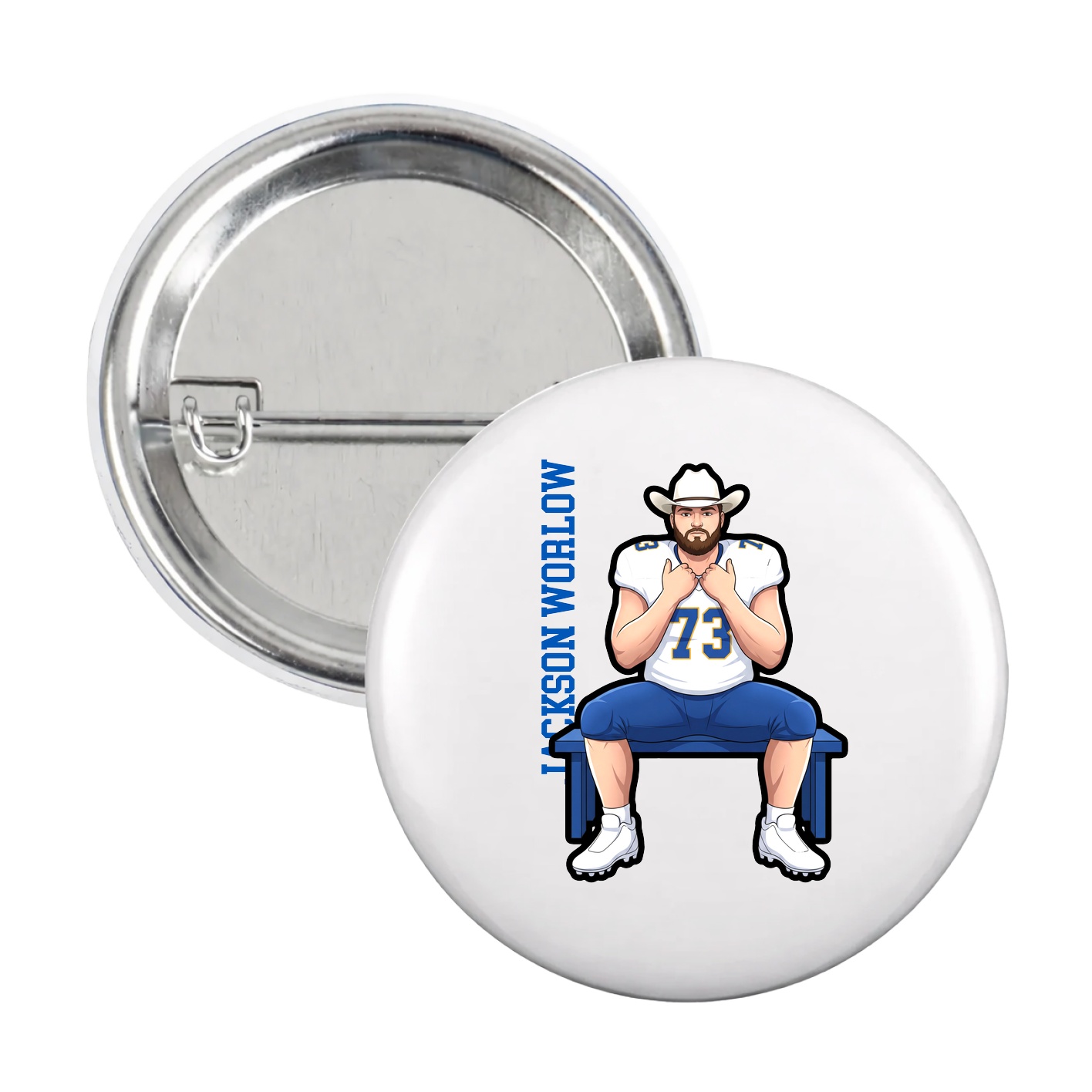 Game Day Button — Name Vertical in White