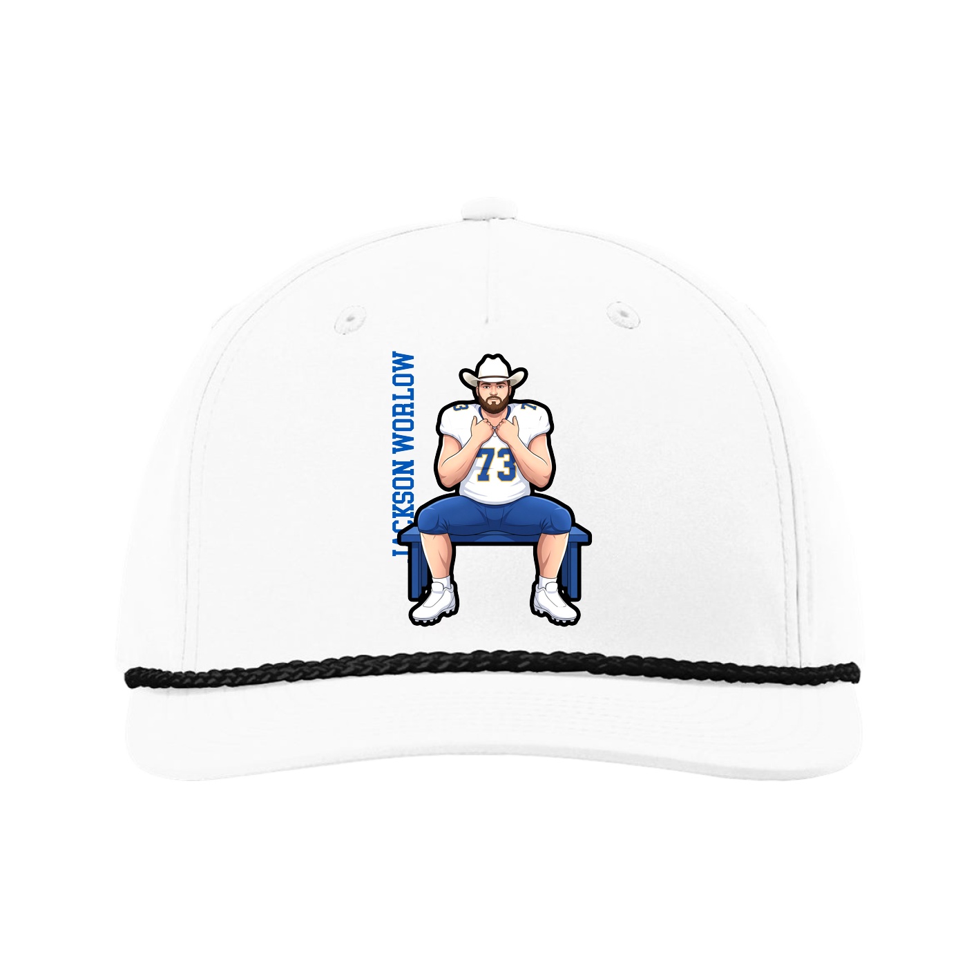 Five-Panel Classic Rope Cap — Name Vertical in White