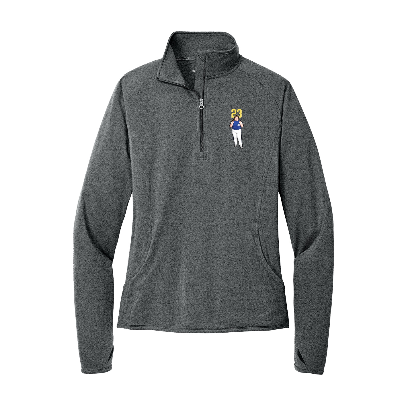 Women's Q-Zip Pullover — Number Top in Grey