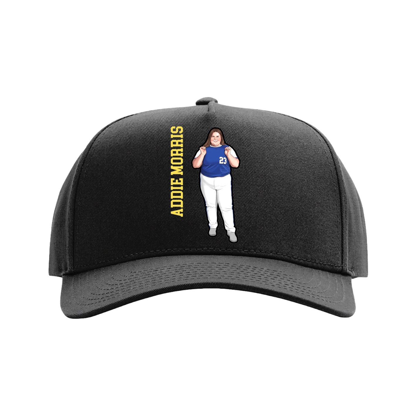 Full Fabric Five-Panel Champ Cap — Name Vertical in Black