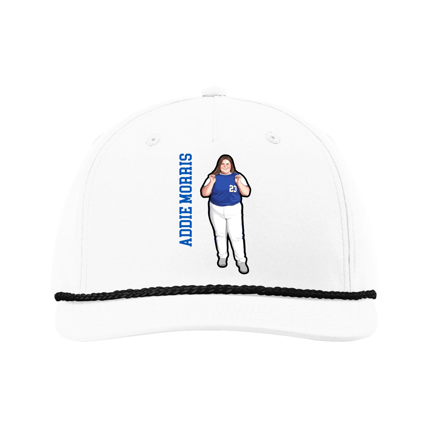 Five-Panel Classic Rope Cap — Name Vertical in White