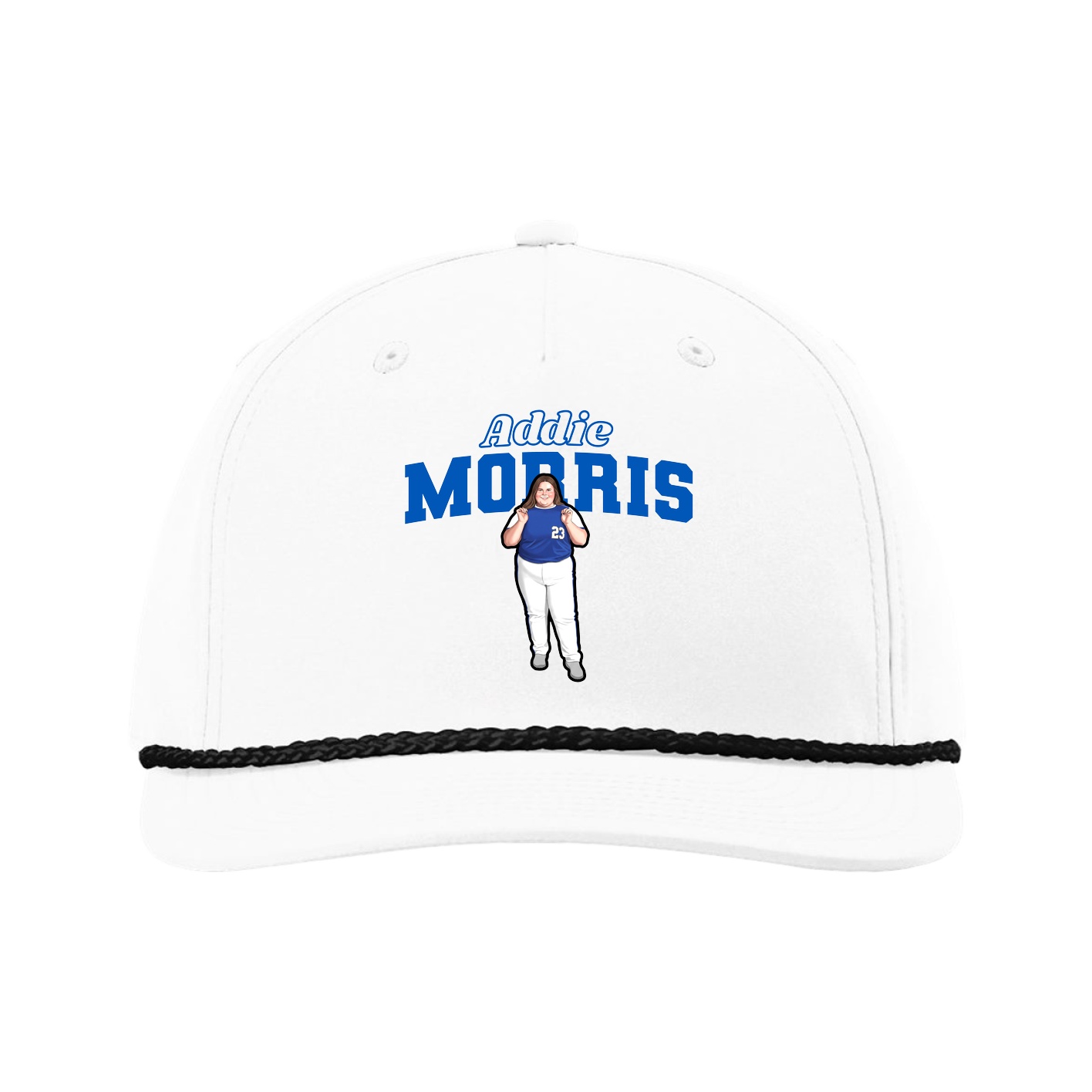 Five-Panel Classic Rope Cap — Name Arch in White