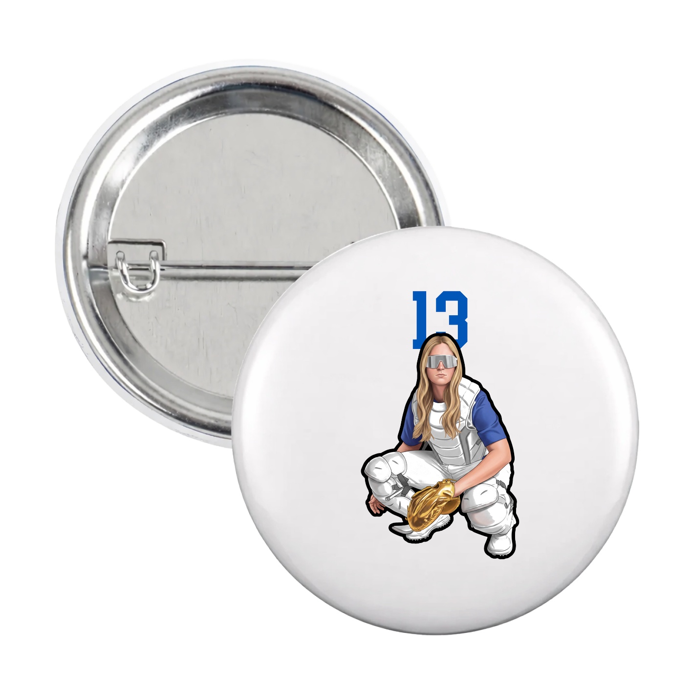 Game Day Button — Number Top in White