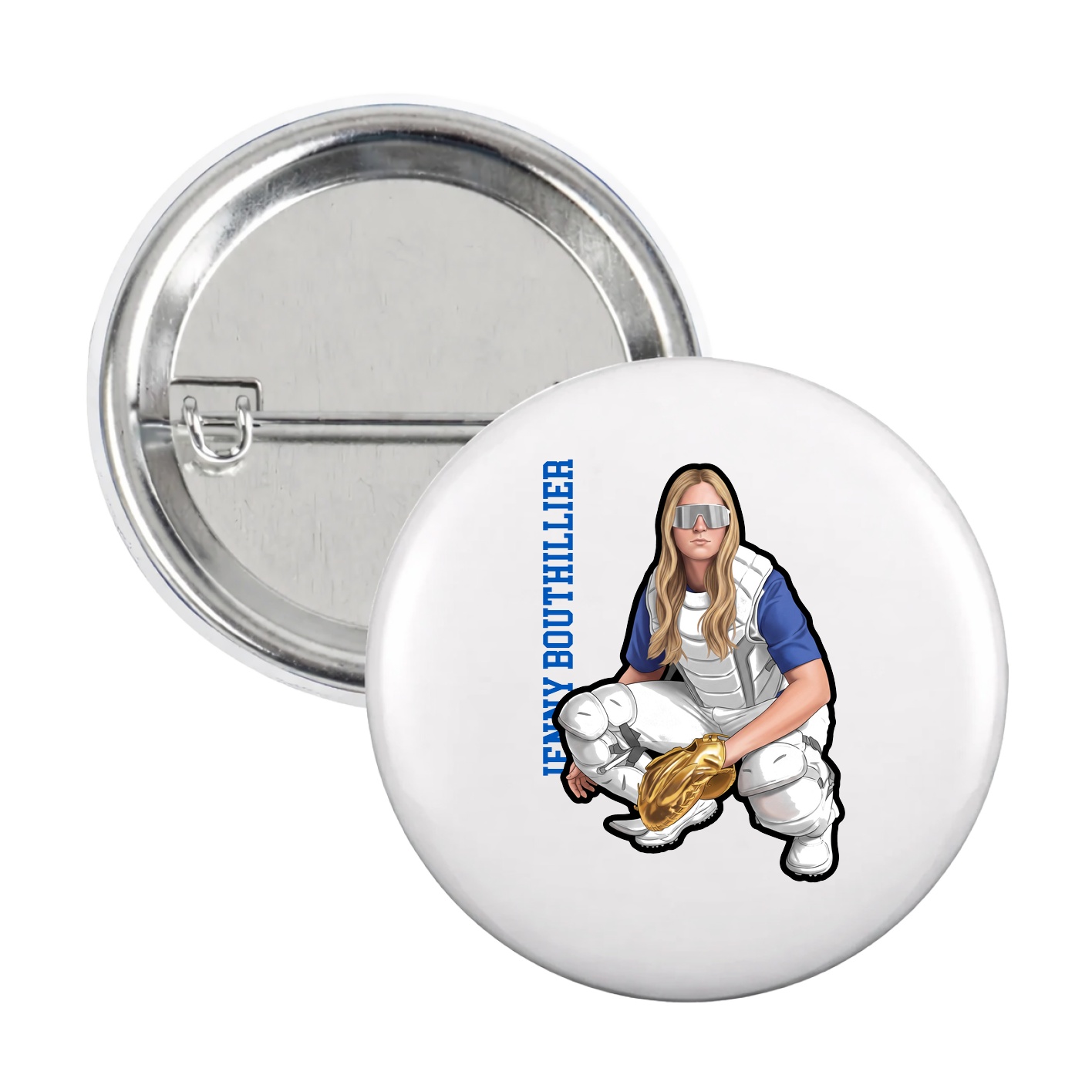 Game Day Button — Name Vertical in White