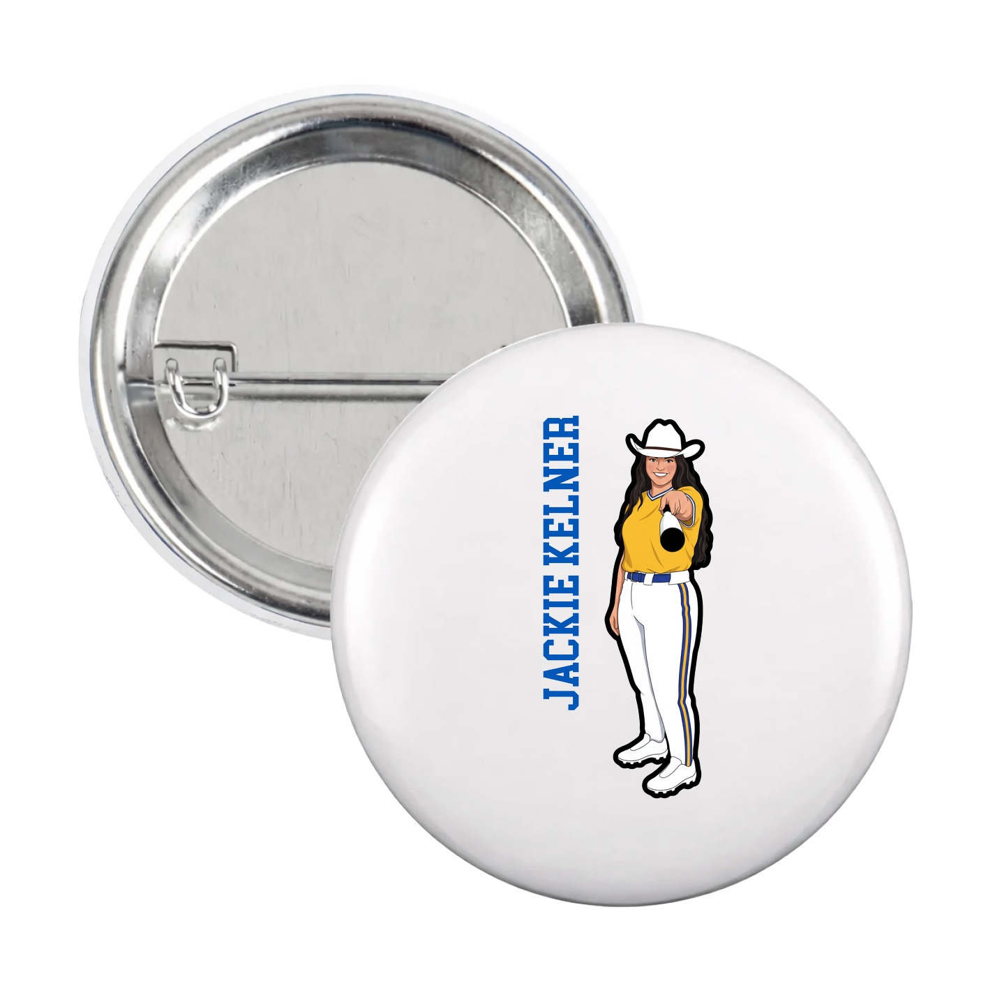 Game Day Button — Name Vertical in White